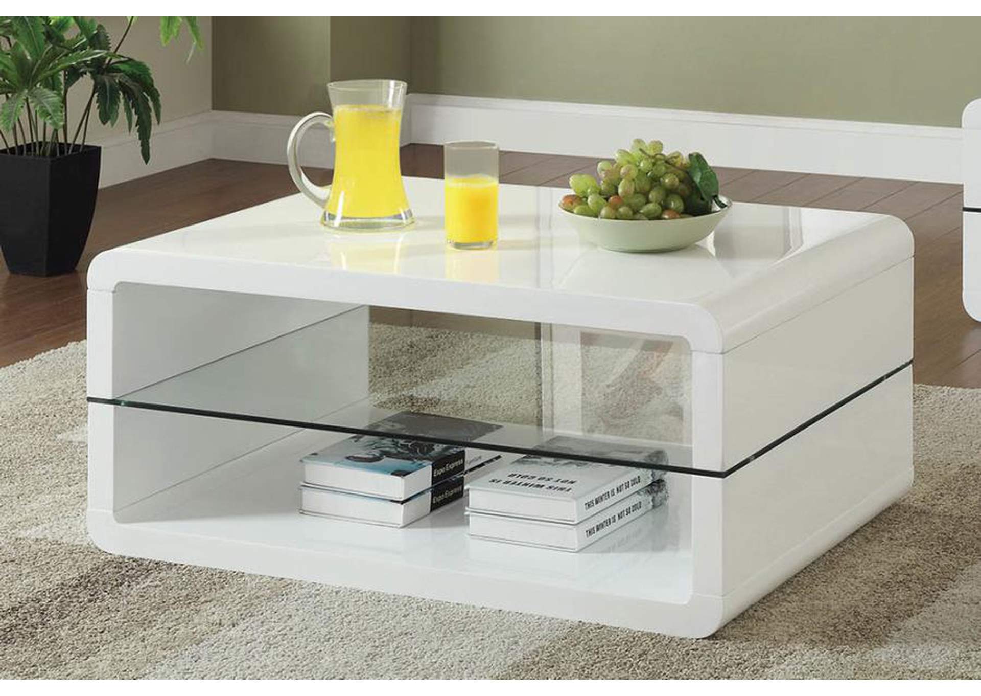 Elana Rectangle 2-Shelf Coffee Table Glossy White,Coaster Furniture