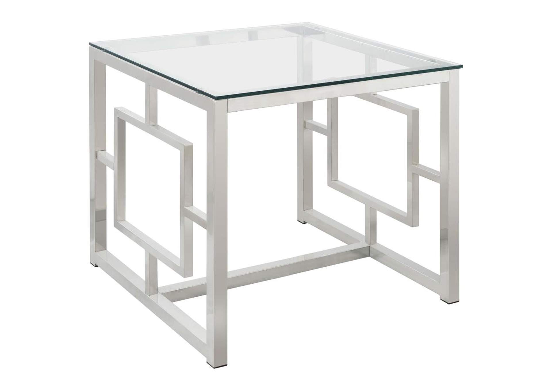 Merced Square Tempered Glass Top End Table Nickel,Coaster Furniture