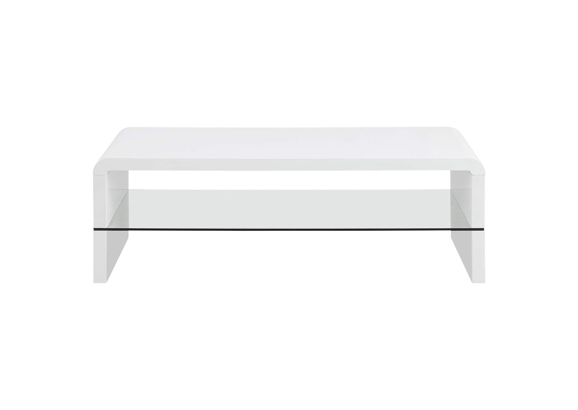 Airell Rectangular Coffee Table with Glass Shelf White High Gloss,Coaster Furniture