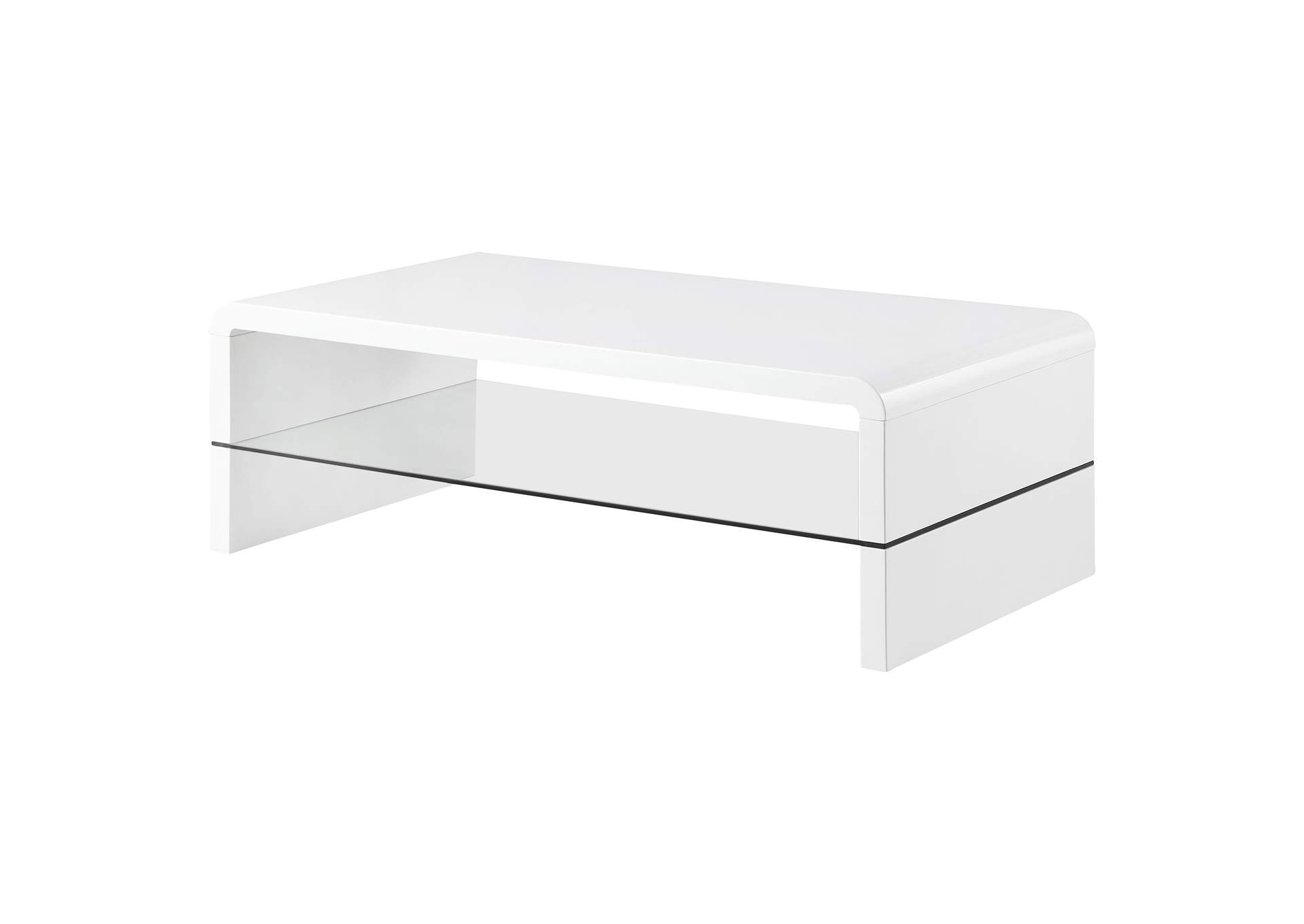 Airell Rectangular Coffee Table with Glass Shelf White High Gloss,Coaster Furniture