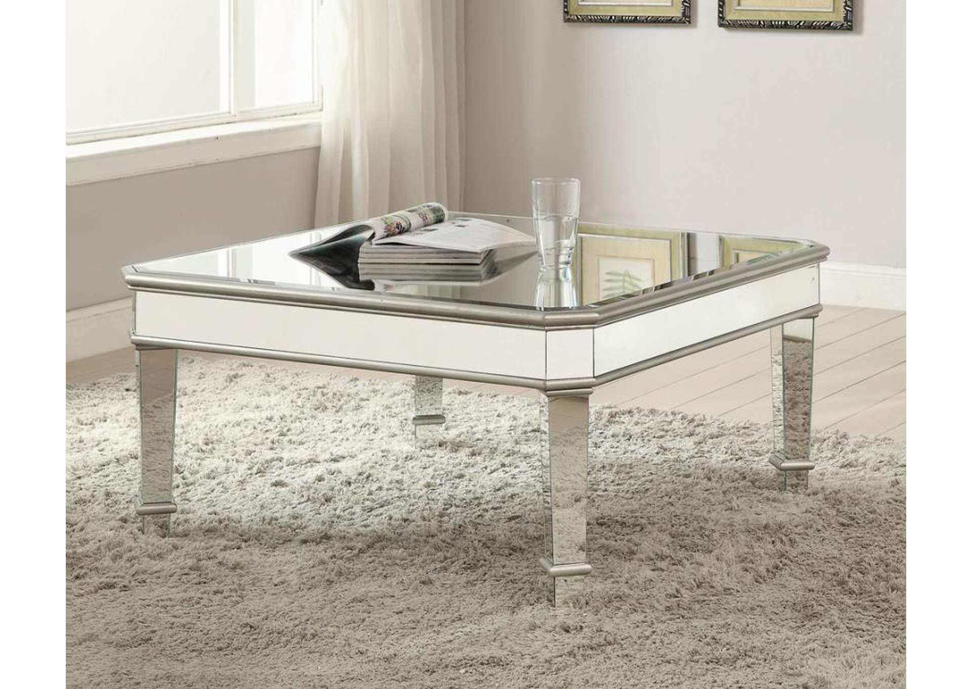 Cassandra Square Beveled Top Coffee Table Silver,Coaster Furniture