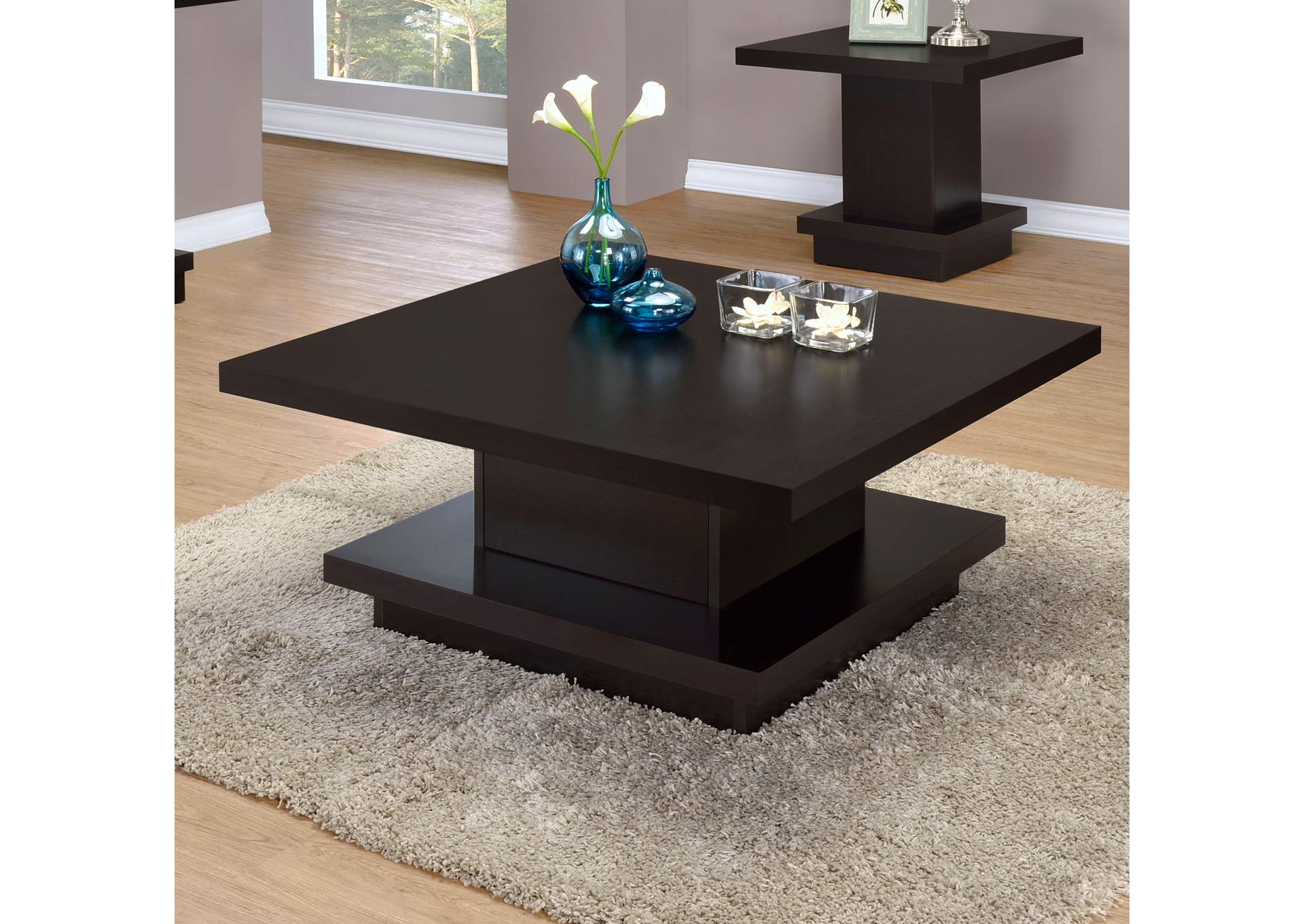 Reston Pedestal Square Coffee Table Cappuccino,Coaster Furniture