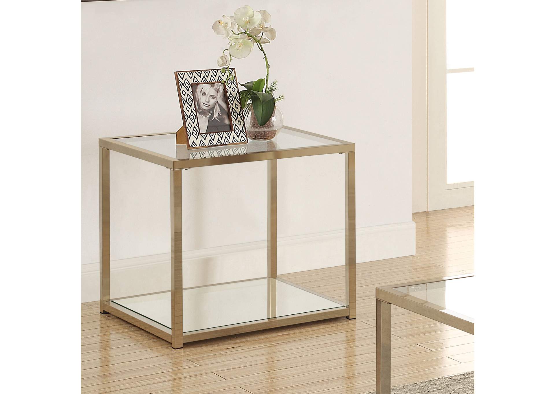Cora End Table with Mirror Shelf Chocolate Chrome,Coaster Furniture
