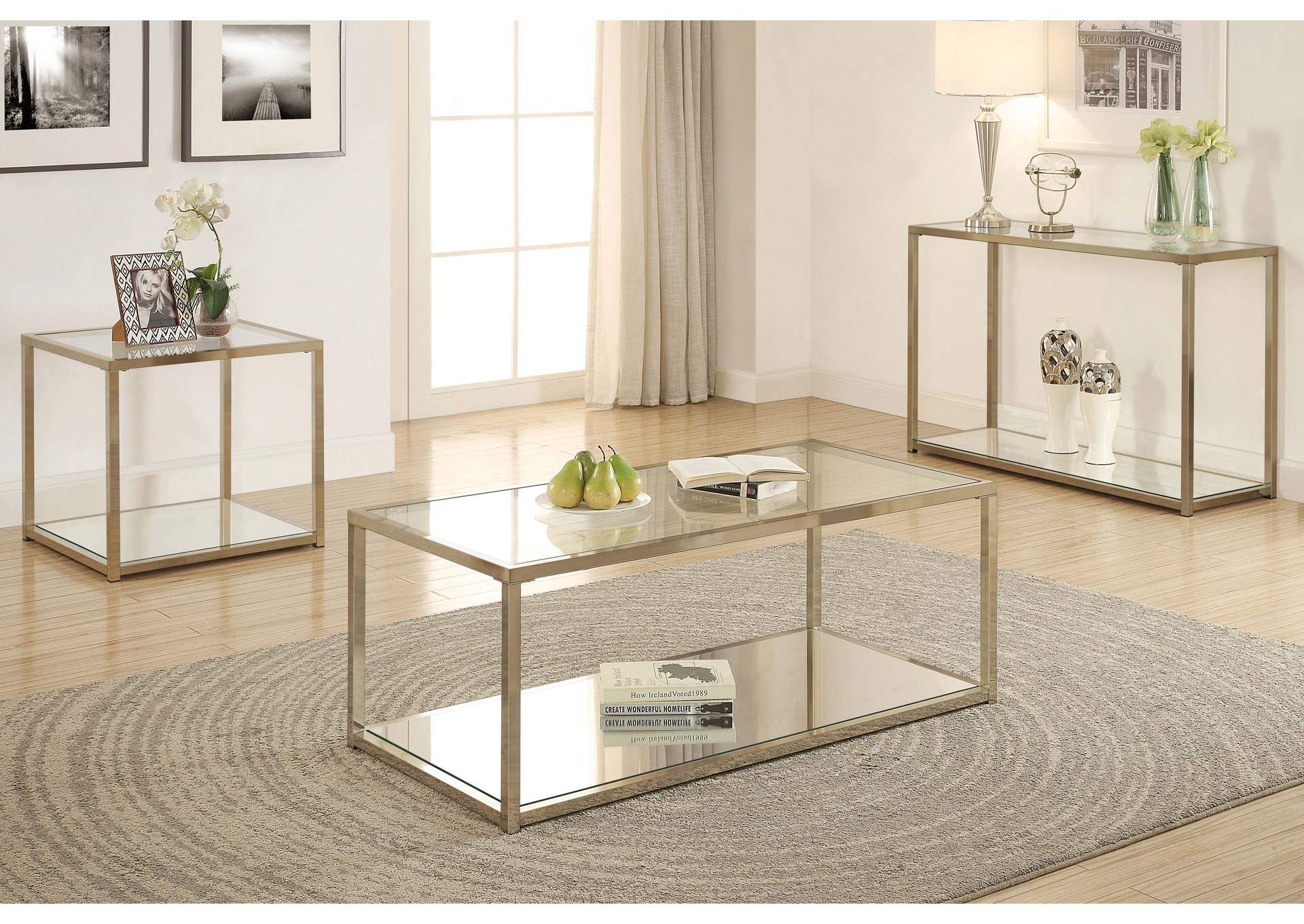 Cora End Table with Mirror Shelf Chocolate Chrome,Coaster Furniture