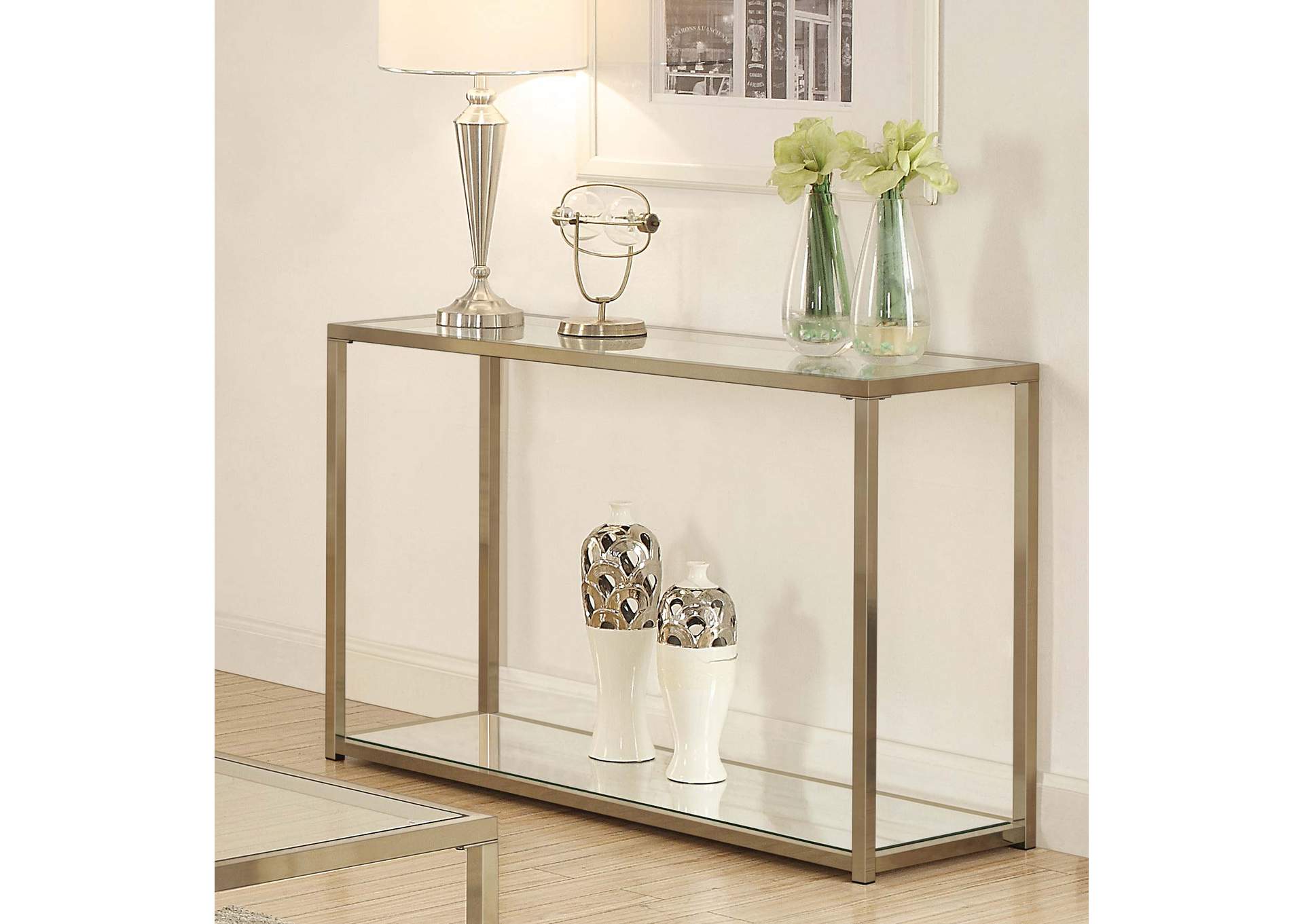 Cora Sofa Table with Mirror Shelf Chocolate Chrome,Coaster Furniture