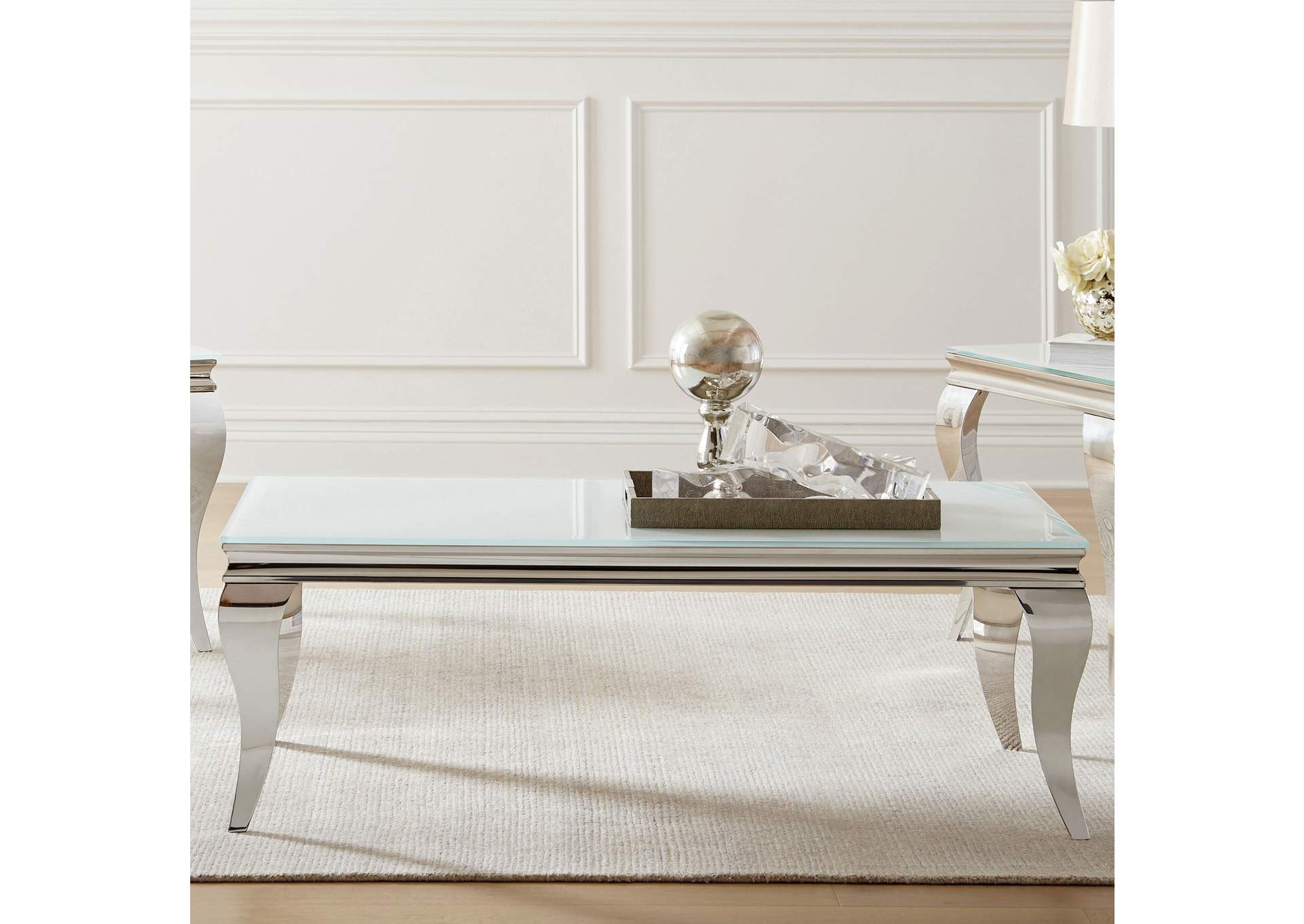 Luna Rectangle Coffee Table White and Chrome,Coaster Furniture