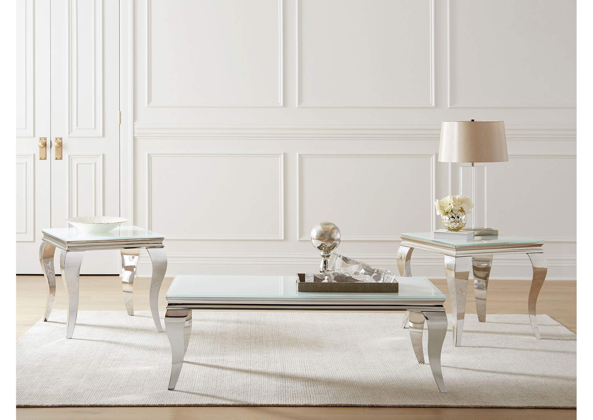 Luna Rectangle Coffee Table White and Chrome,Coaster Furniture