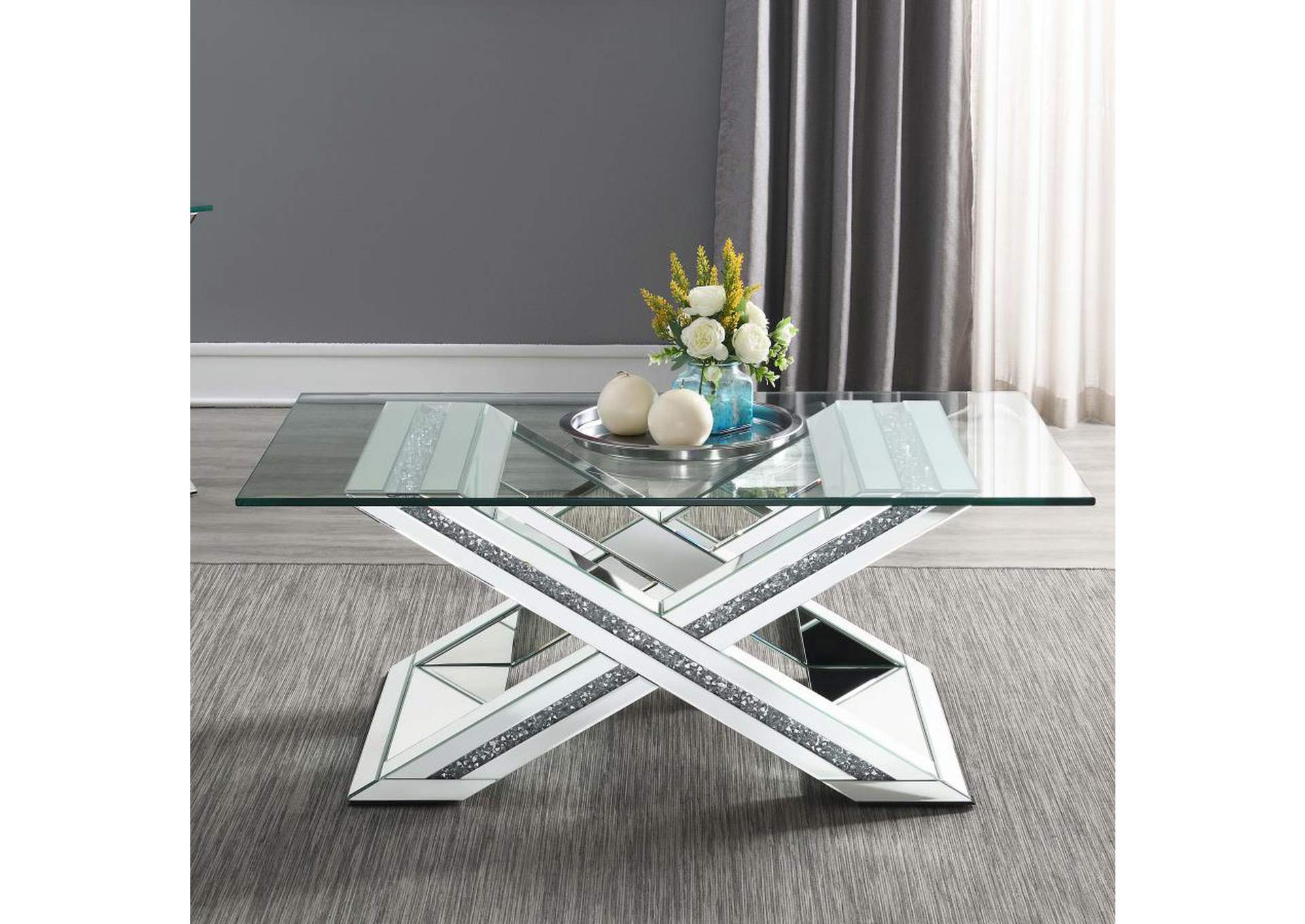 Bonnie X-Base Rectangle Glass Top Coffee Table Mirror,Coaster Furniture