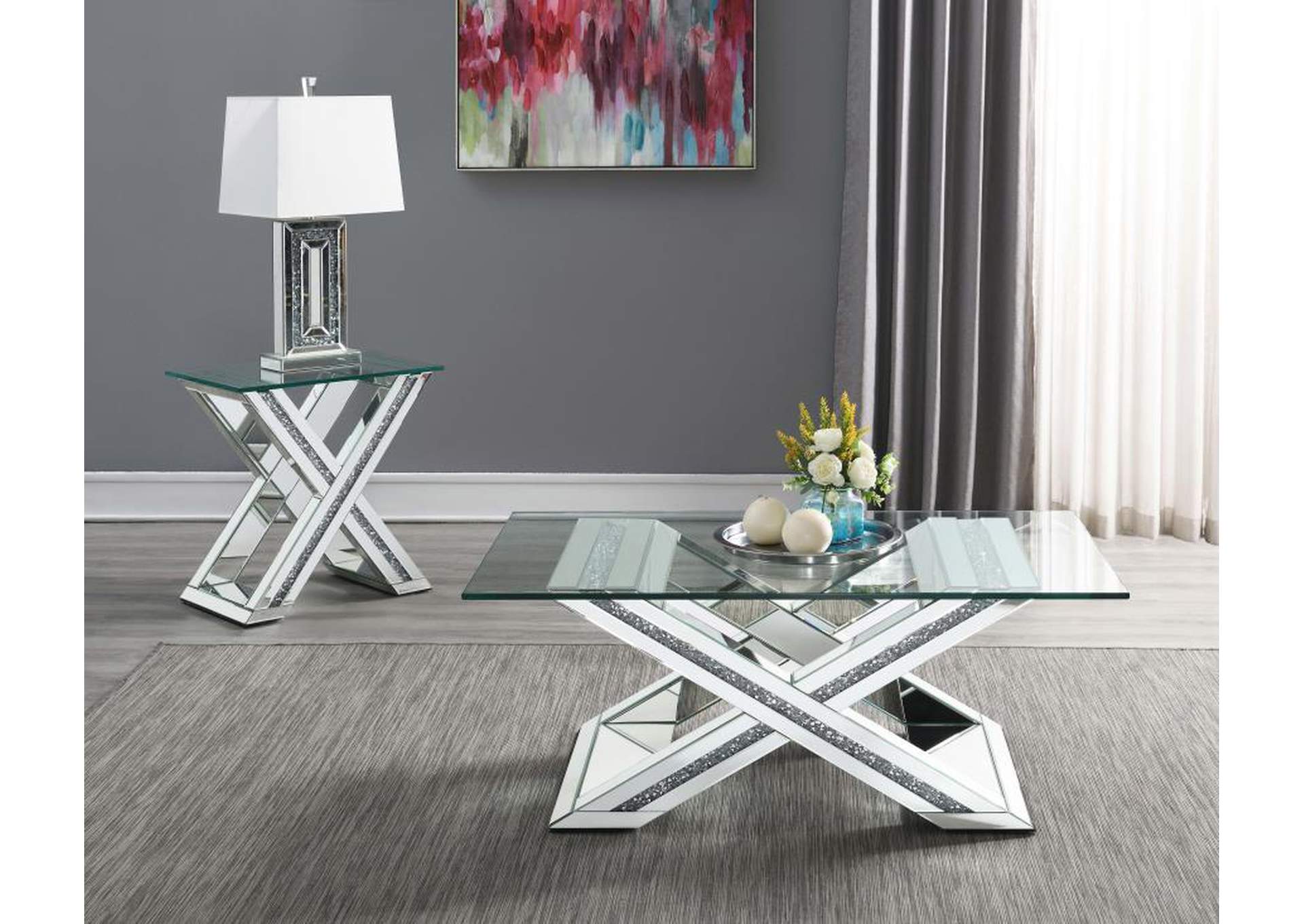 Bonnie X-Base Rectangle Glass Top Coffee Table Mirror,Coaster Furniture