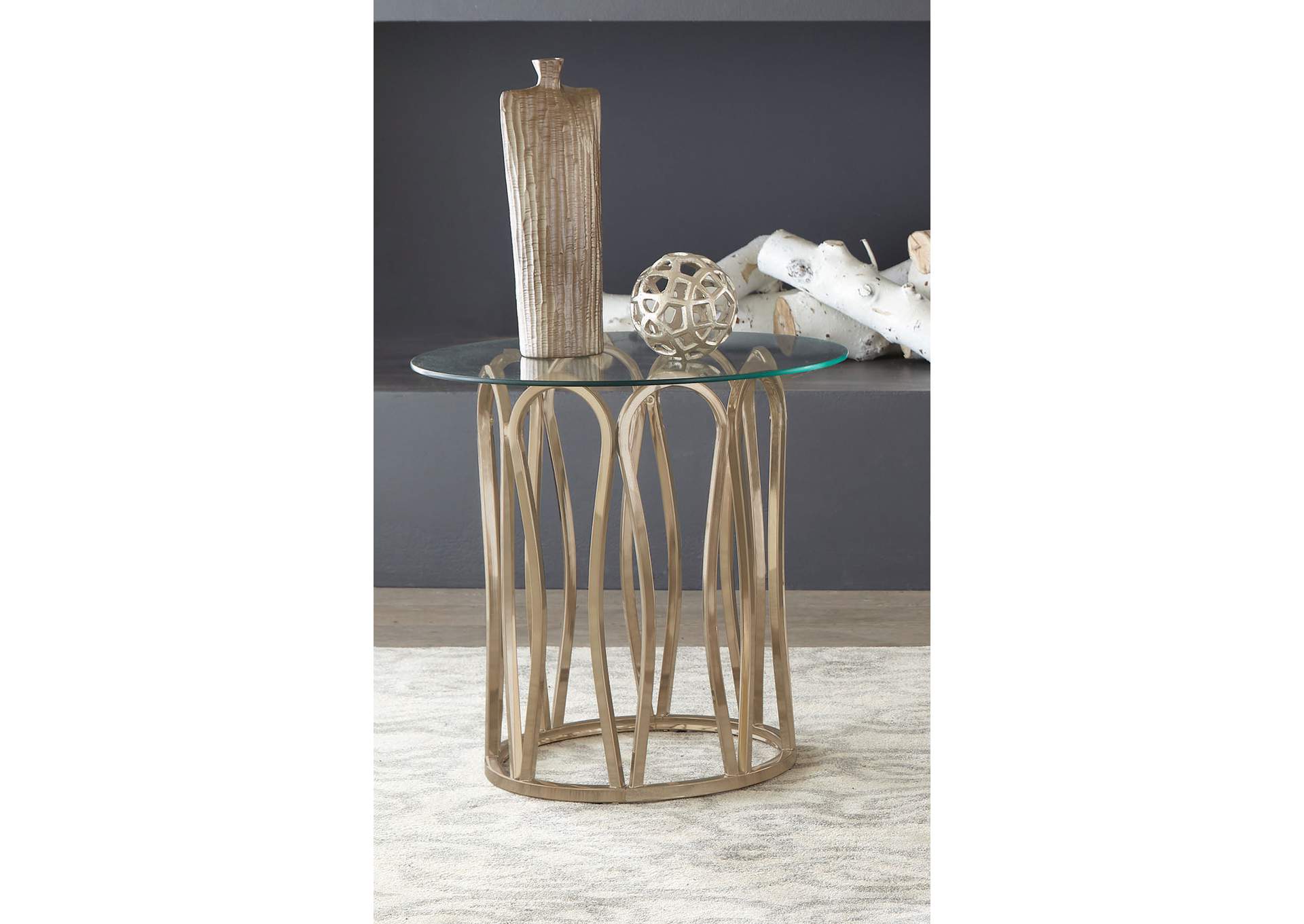 Monett Round End Table Chocolate Chrome and Clear,Coaster Furniture