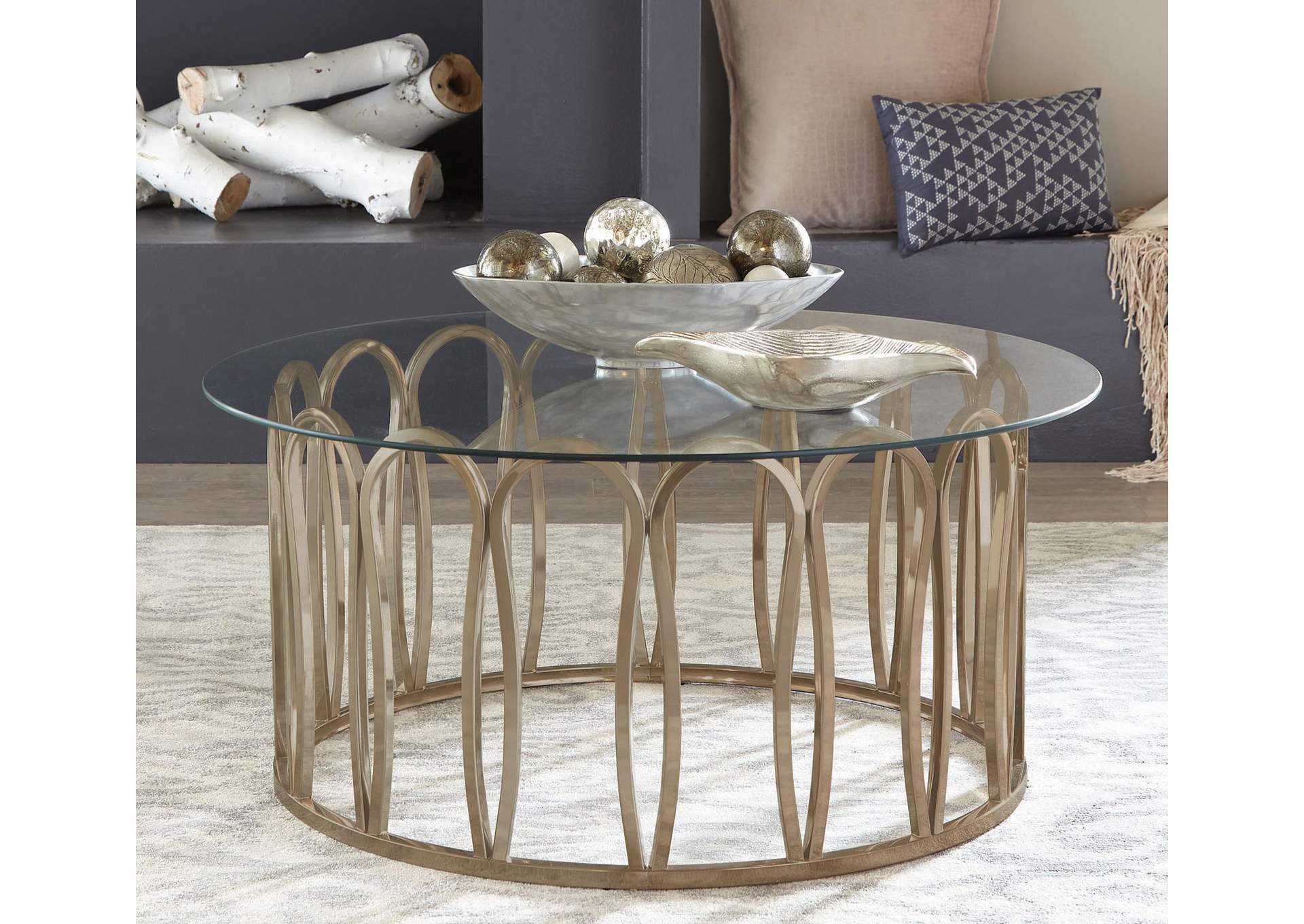 Monett Round Coffee Table Chocolate Chrome and Clear,Coaster Furniture
