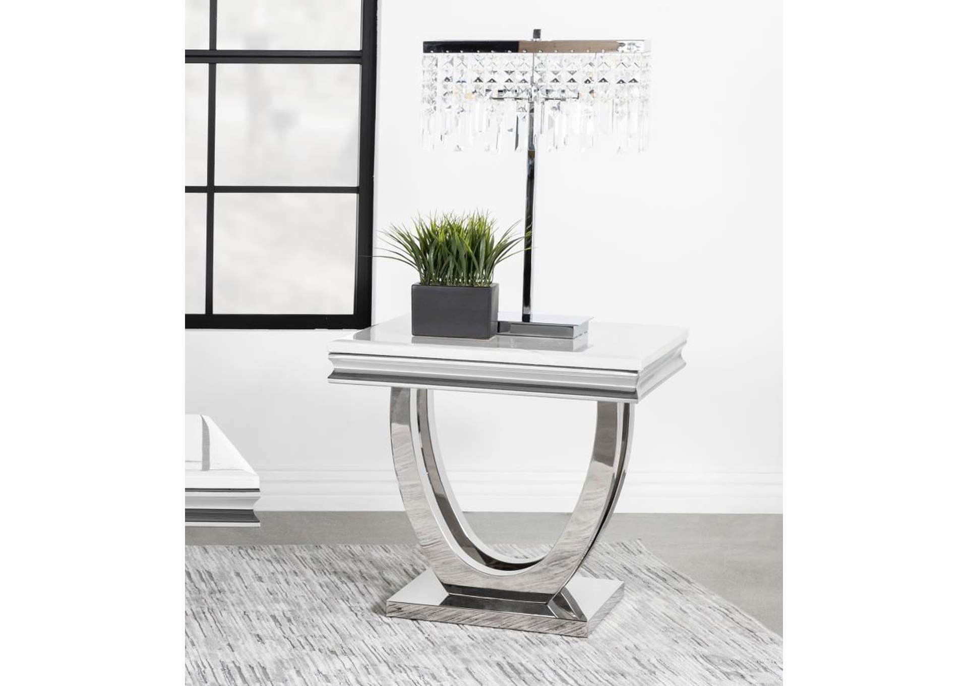 Adabella U-Base Square End Table White And Chrome,Coaster Furniture