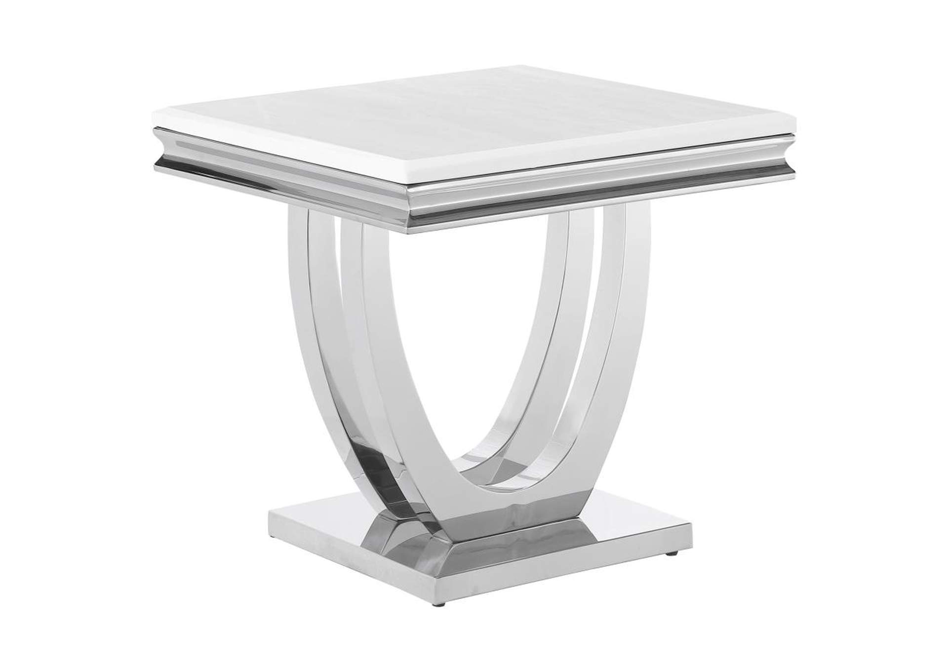 Adabella U-Base Square End Table White And Chrome,Coaster Furniture