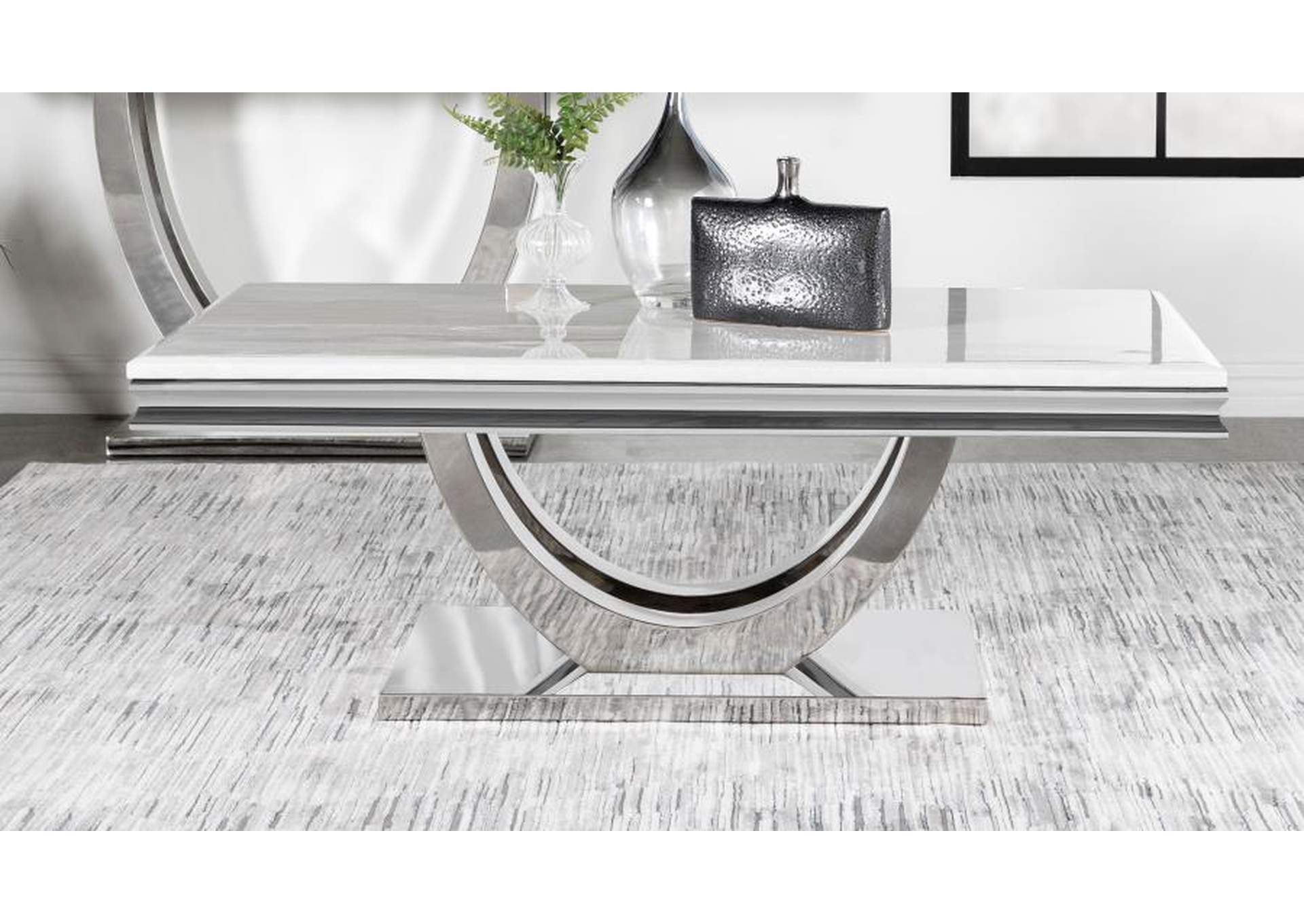 Adabella U-Base Rectangle Coffee Table White And Chrome,Coaster Furniture