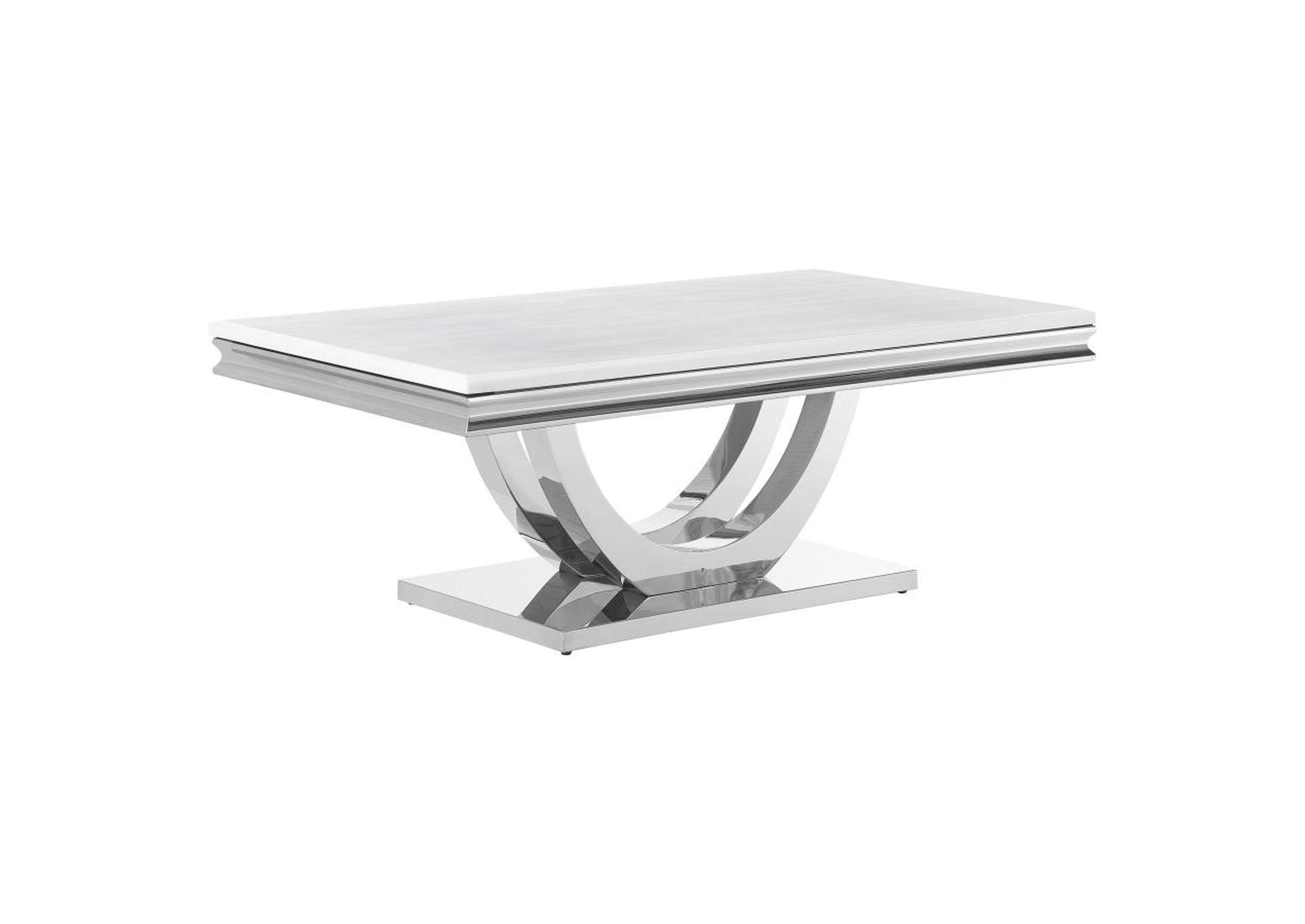 Adabella U-Base Rectangle Coffee Table White And Chrome,Coaster Furniture