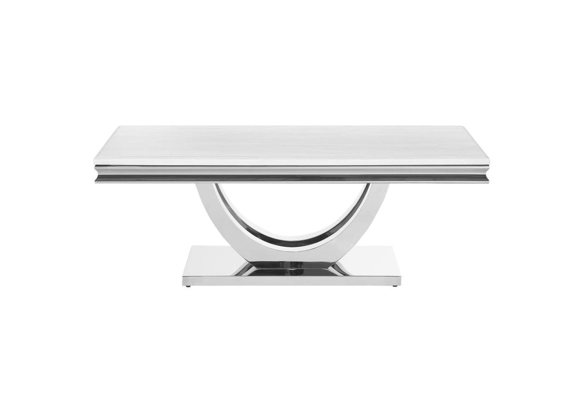 Adabella U-Base Rectangle Coffee Table White And Chrome,Coaster Furniture