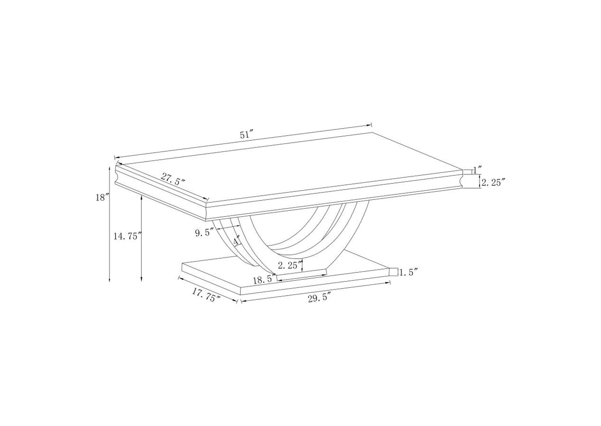 Adabella U-Base Rectangle Coffee Table White And Chrome,Coaster Furniture