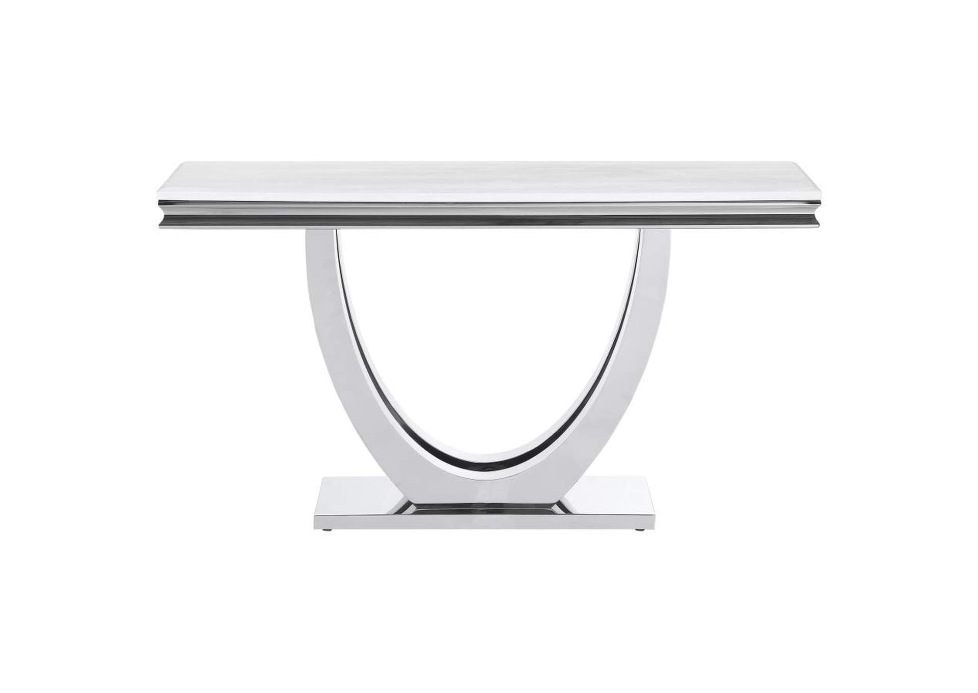 Adabella U-Base Rectangle Sofa Table White And Chrome,Coaster Furniture