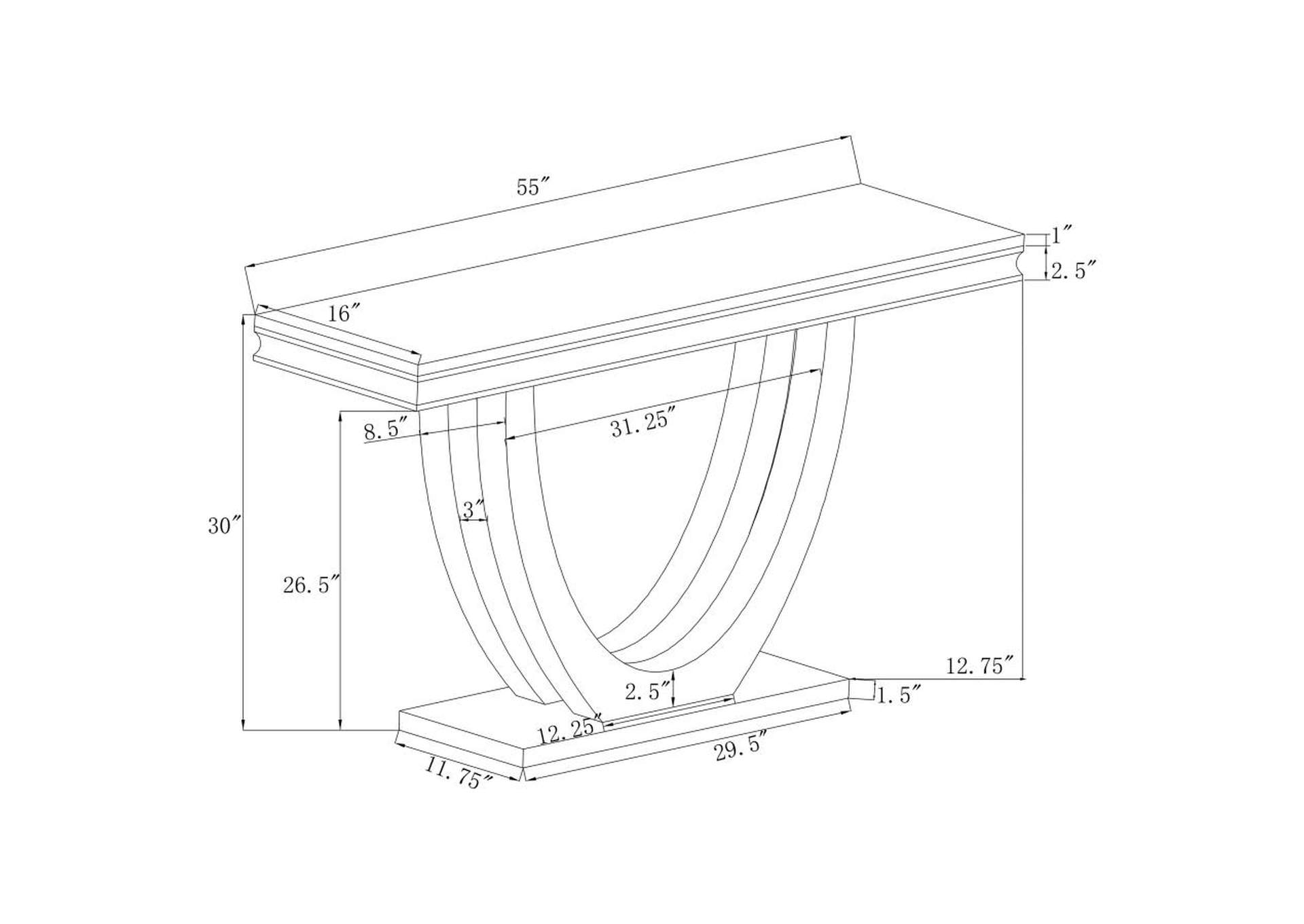 Adabella U-Base Rectangle Sofa Table White And Chrome,Coaster Furniture