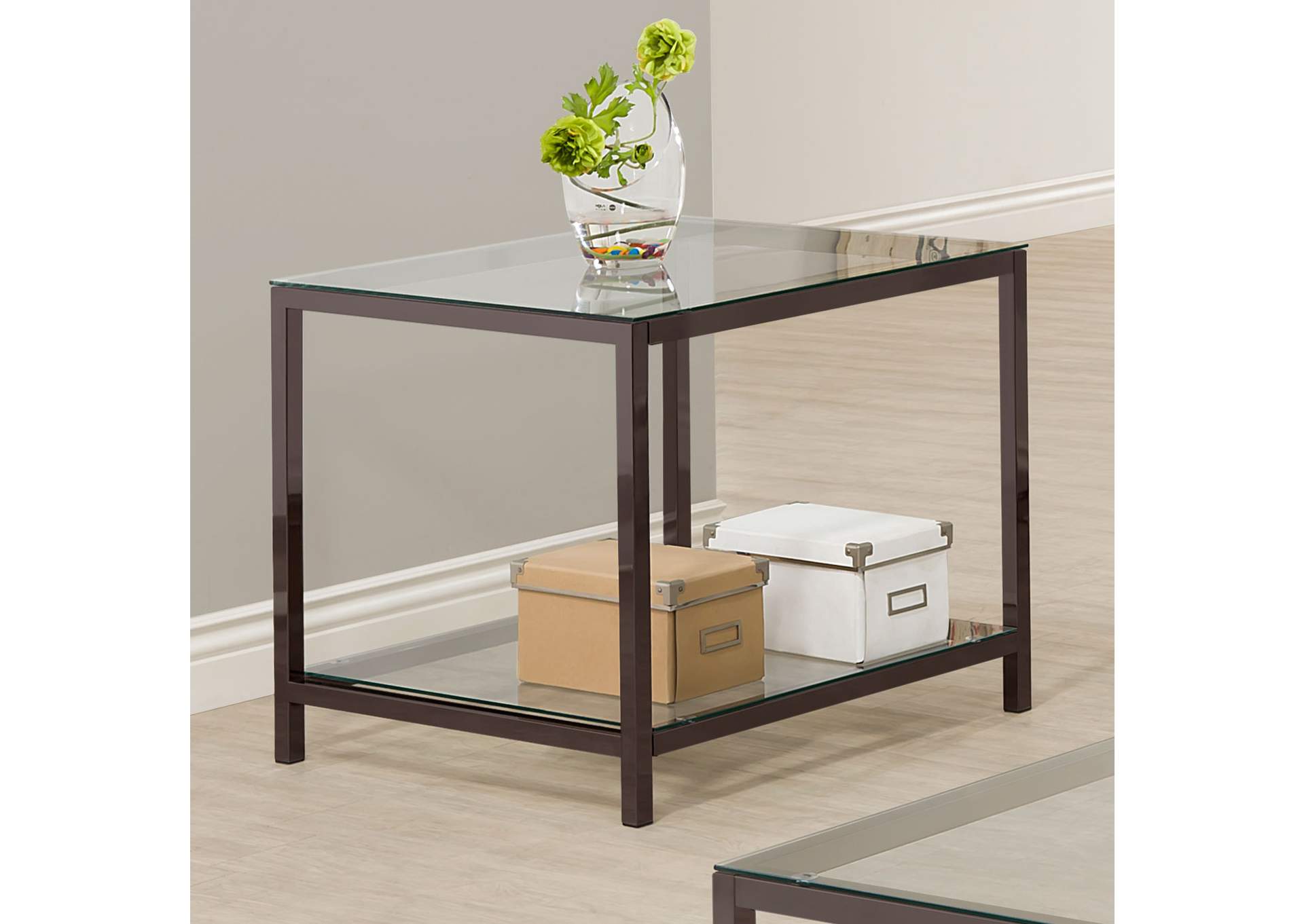 Trini End Table with Glass Shelf Black Nickel,Coaster Furniture