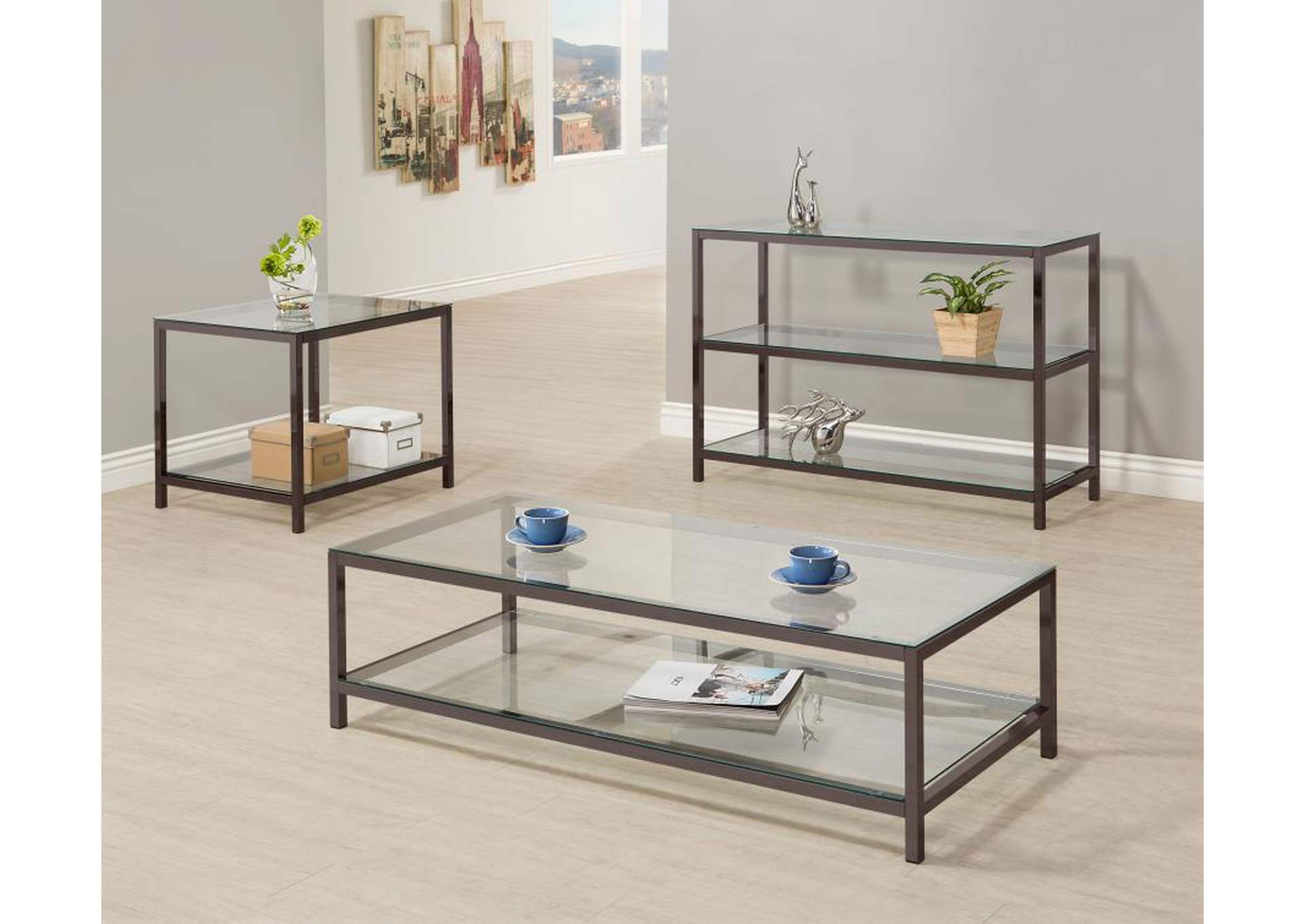 Ontario Coffee Table with Glass Shelf Black Nickel,Coaster Furniture