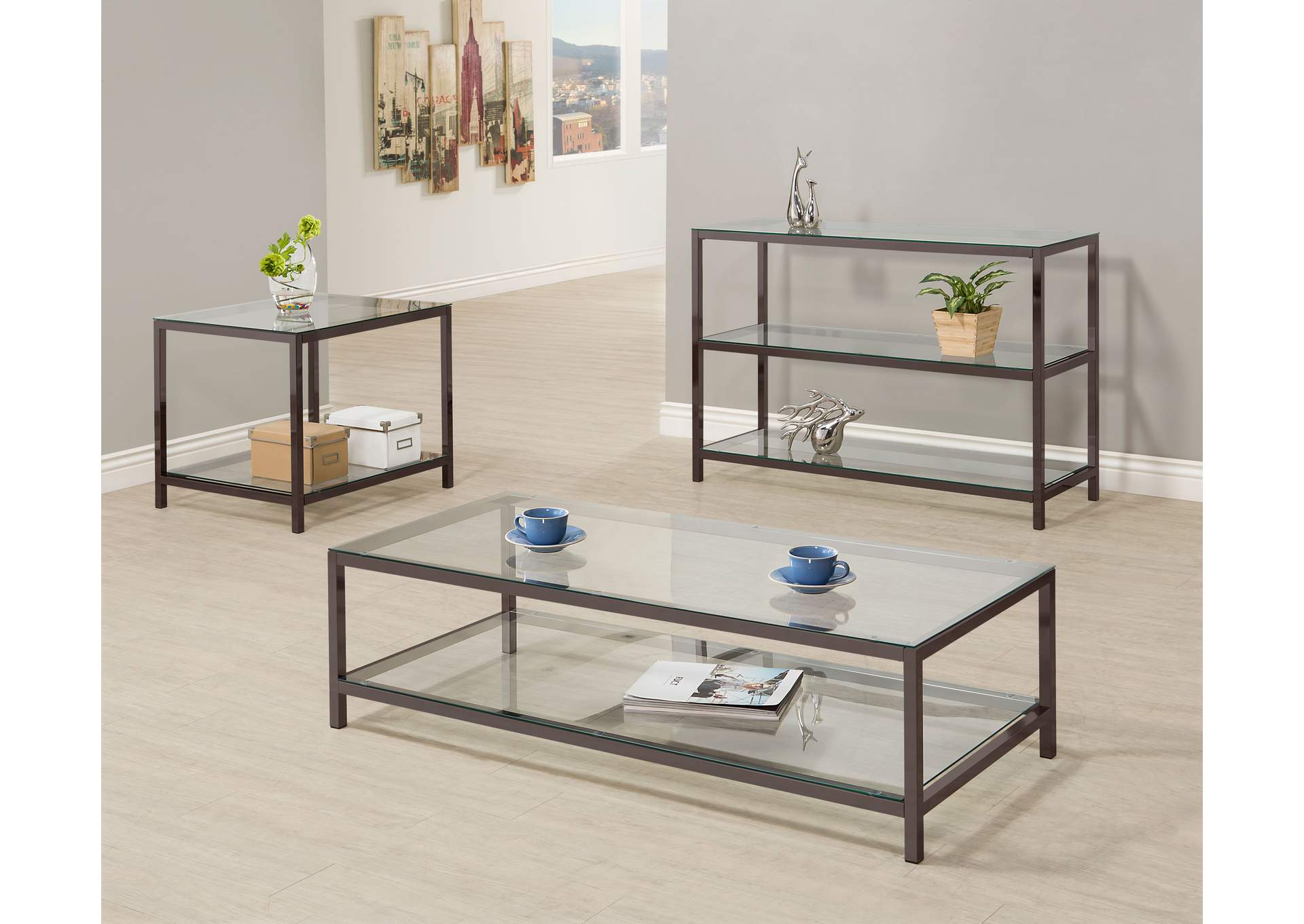 Trini Sofa Table with Glass Shelf Black Nickel,Coaster Furniture