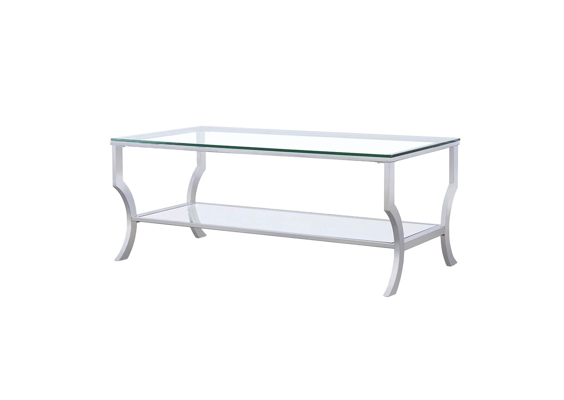 Saide Rectangular Coffee Table with Mirrored Shelf Chrome,Coaster Furniture