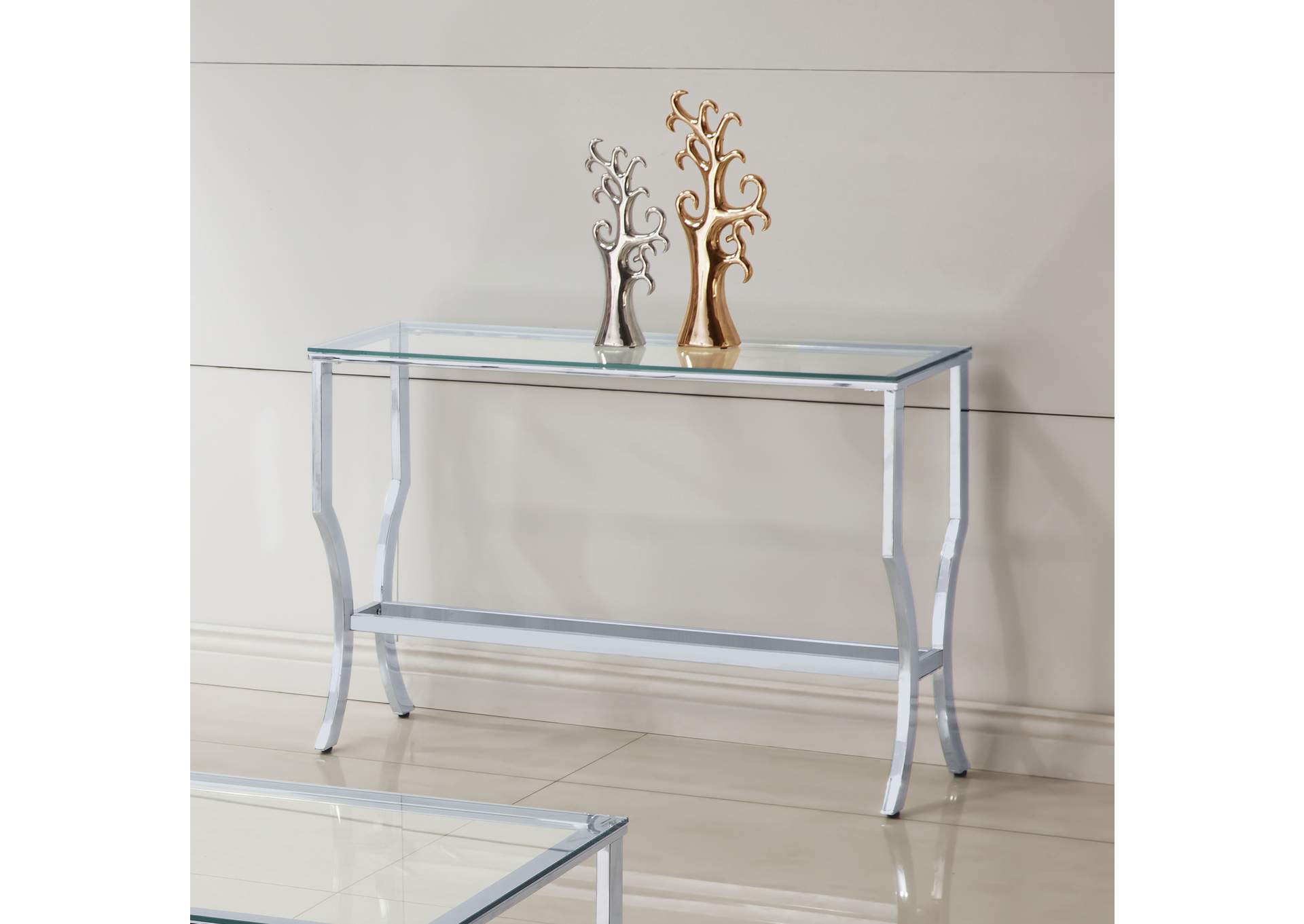 Saide Rectangular Sofa Table with Mirrored Shelf Chrome,Coaster Furniture