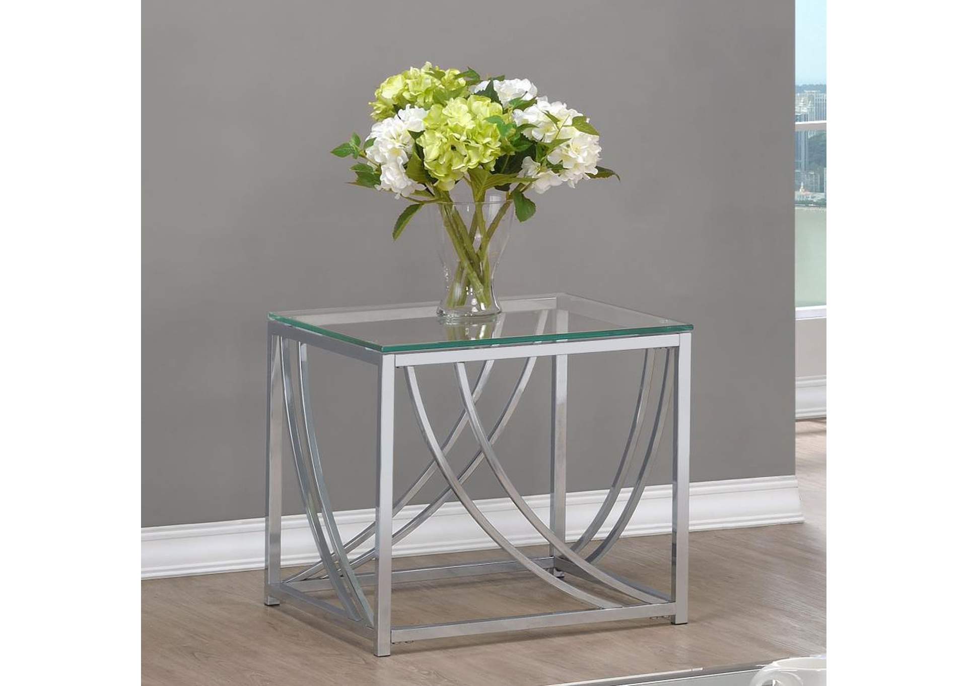 Lille Glass Top Square End Table Accents Chrome,Coaster Furniture