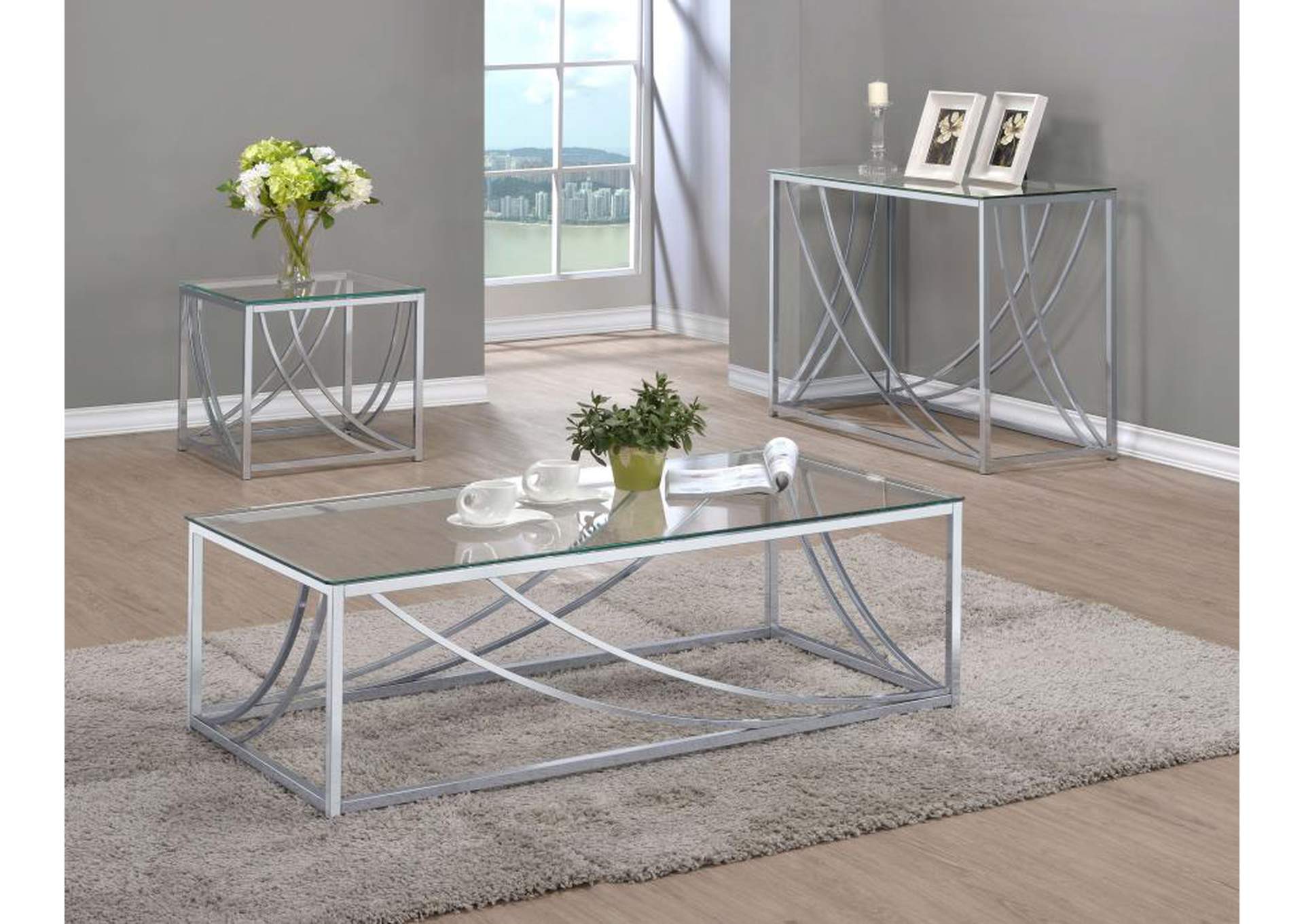 Lille Glass Top Square End Table Accents Chrome,Coaster Furniture