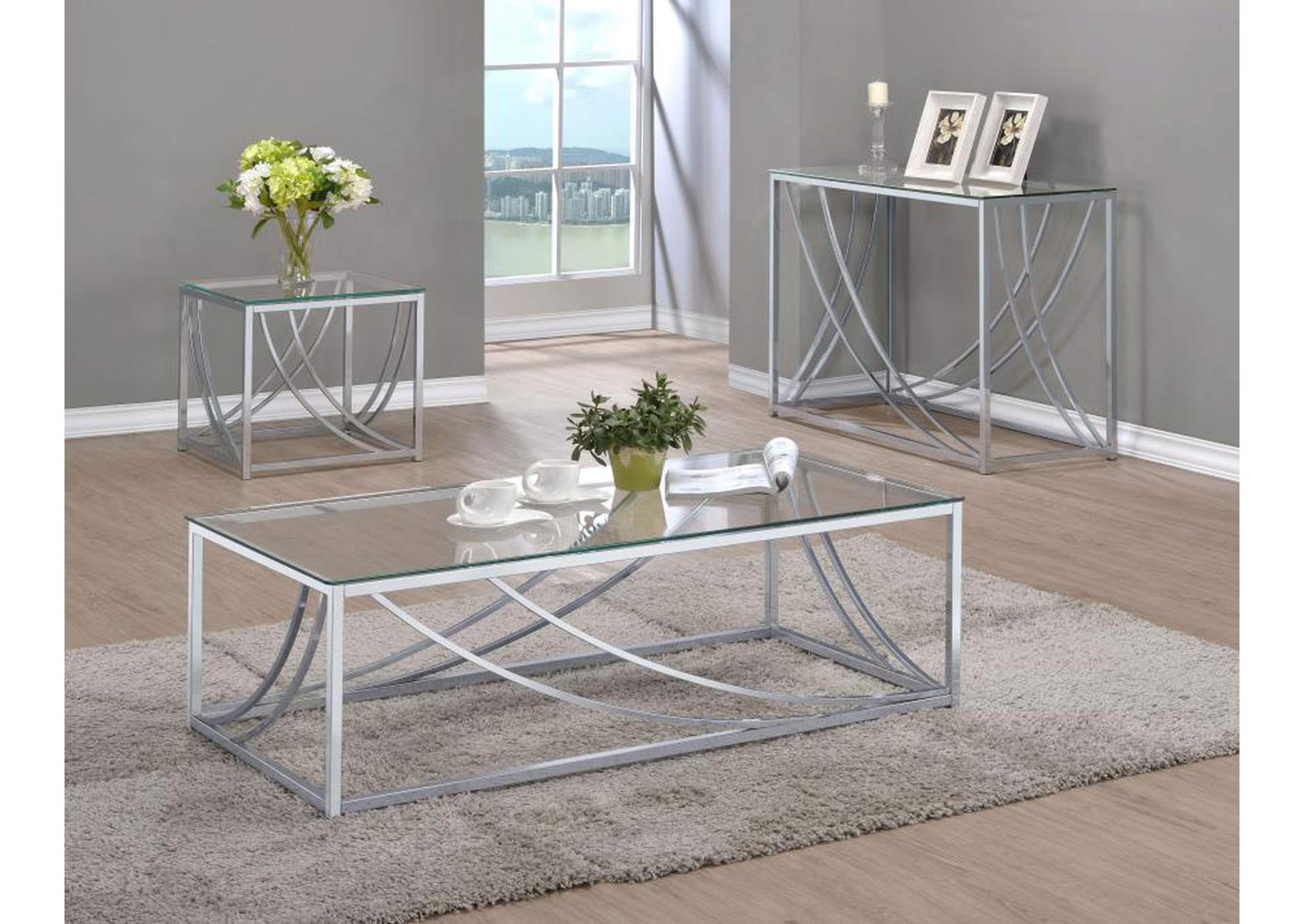 Lille Glass Top Rectangular Coffee Table Accents Chrome,Coaster Furniture