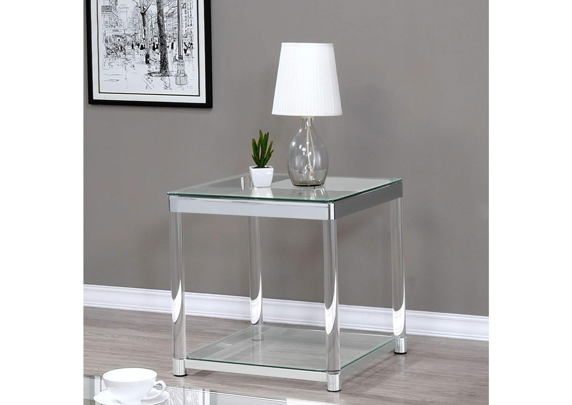 Anne End Table with Lower Shelf Chrome and Clear,Coaster Furniture