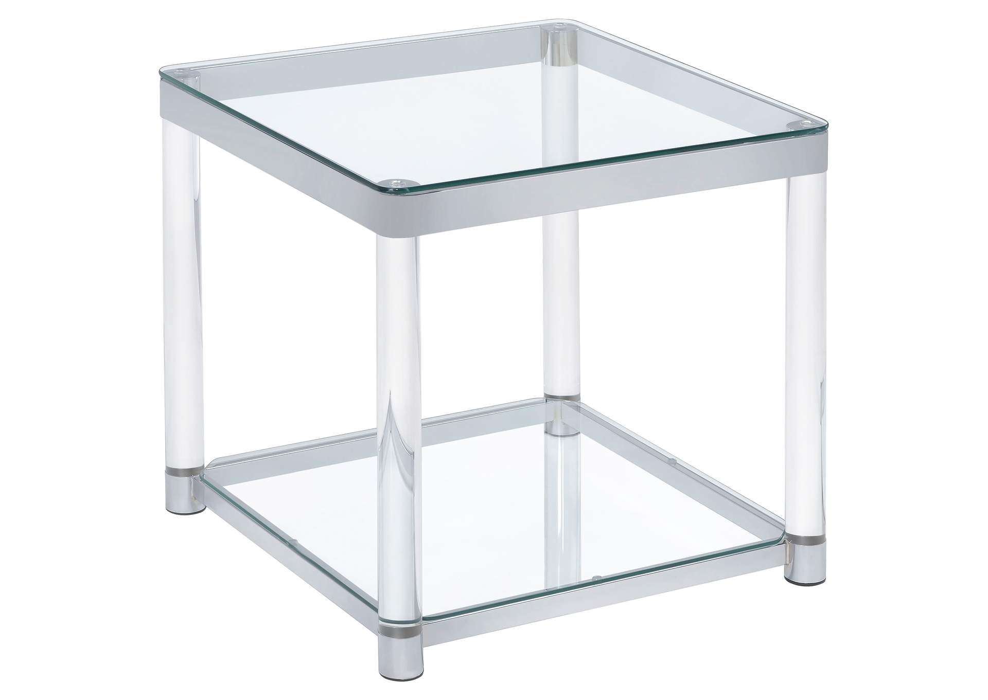 Anne End Table with Lower Shelf Chrome and Clear,Coaster Furniture