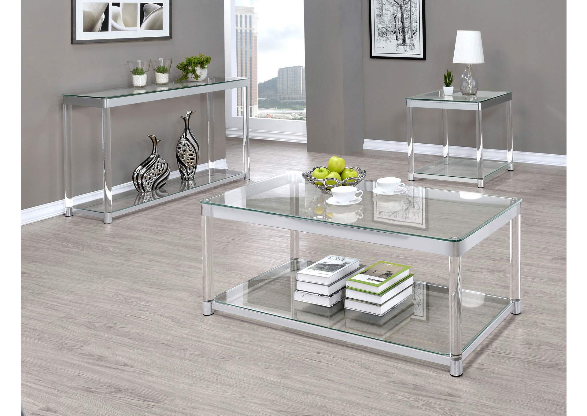 Anne End Table with Lower Shelf Chrome and Clear,Coaster Furniture