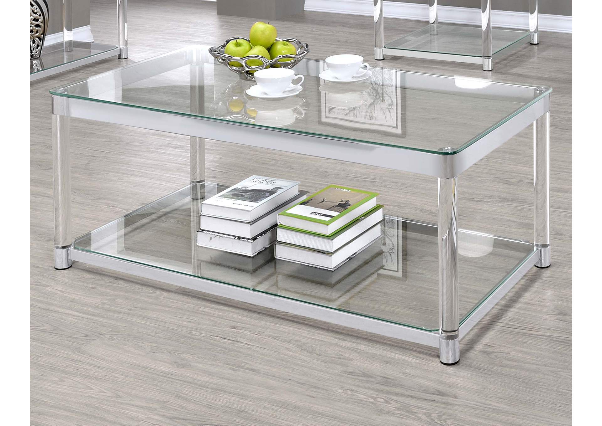 Anne Coffee Table with Lower Shelf Chrome and Clear,Coaster Furniture