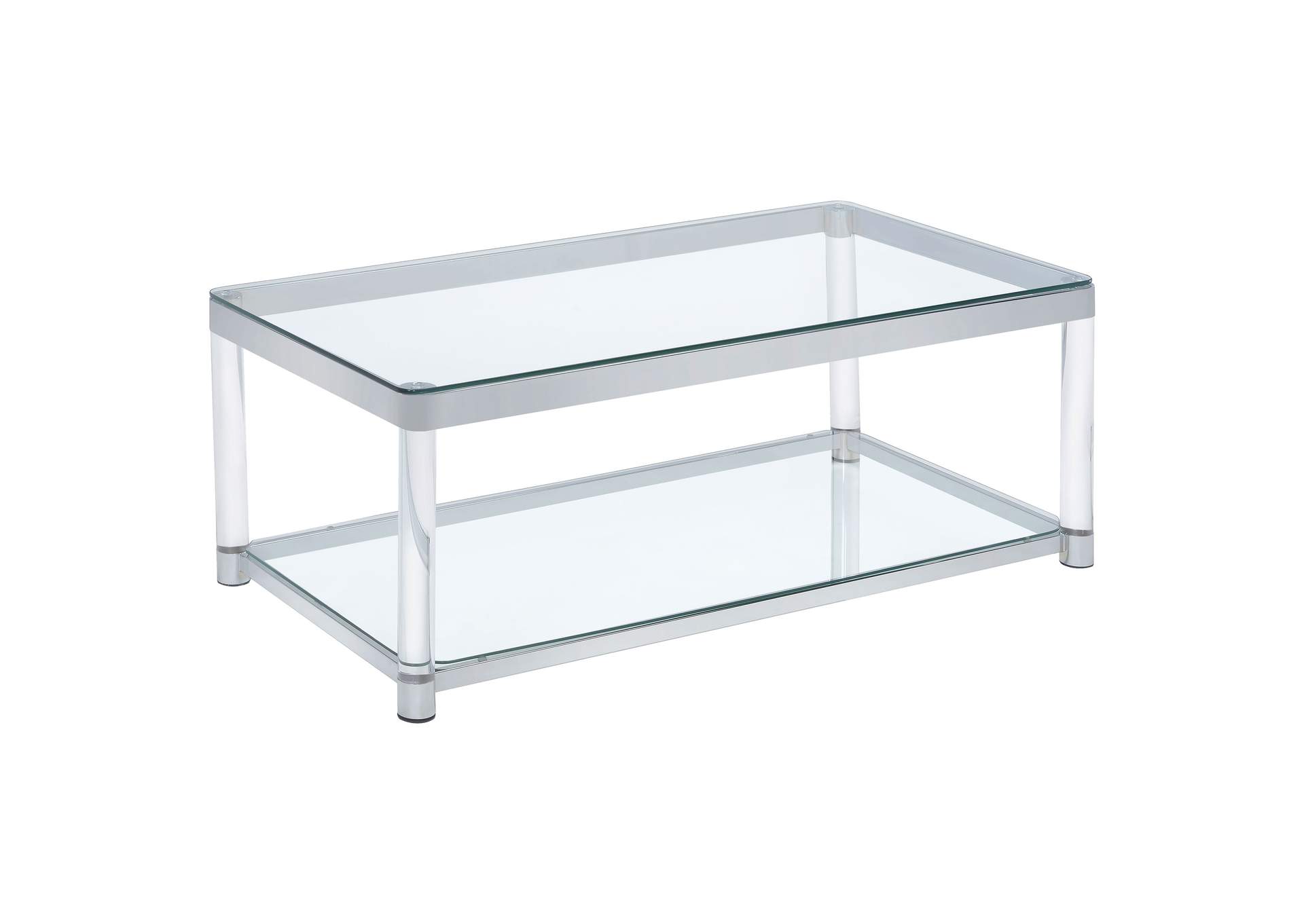 Anne Coffee Table with Lower Shelf Chrome and Clear,Coaster Furniture