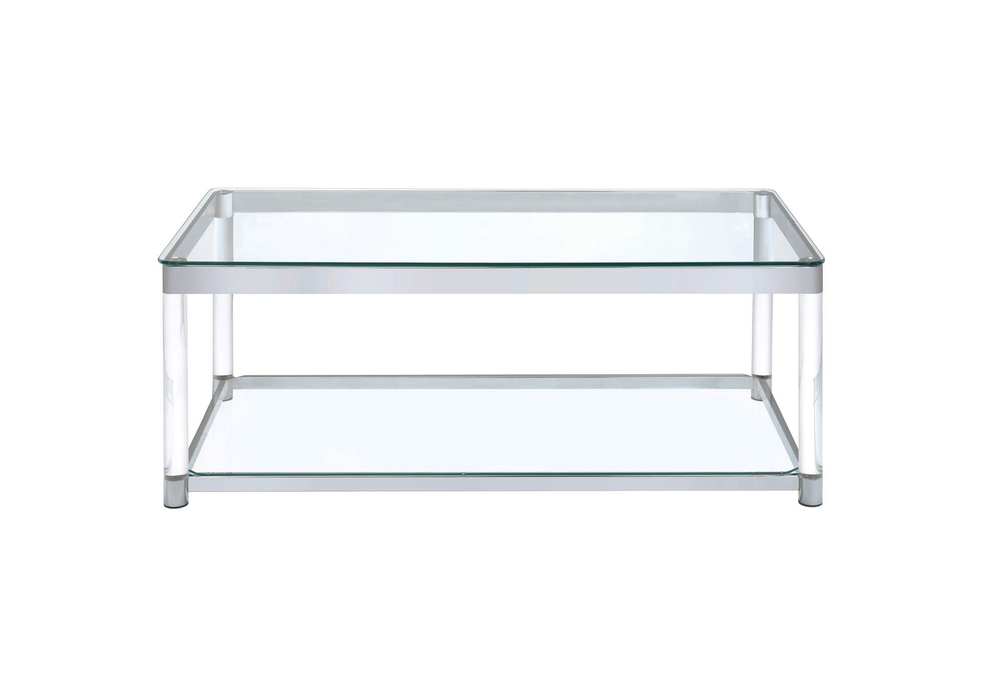 Anne Coffee Table with Lower Shelf Chrome and Clear,Coaster Furniture