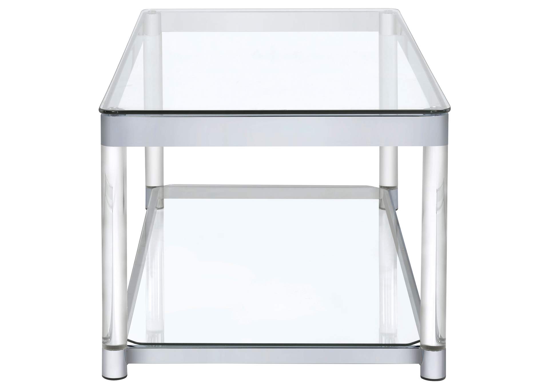 Anne Coffee Table with Lower Shelf Chrome and Clear,Coaster Furniture