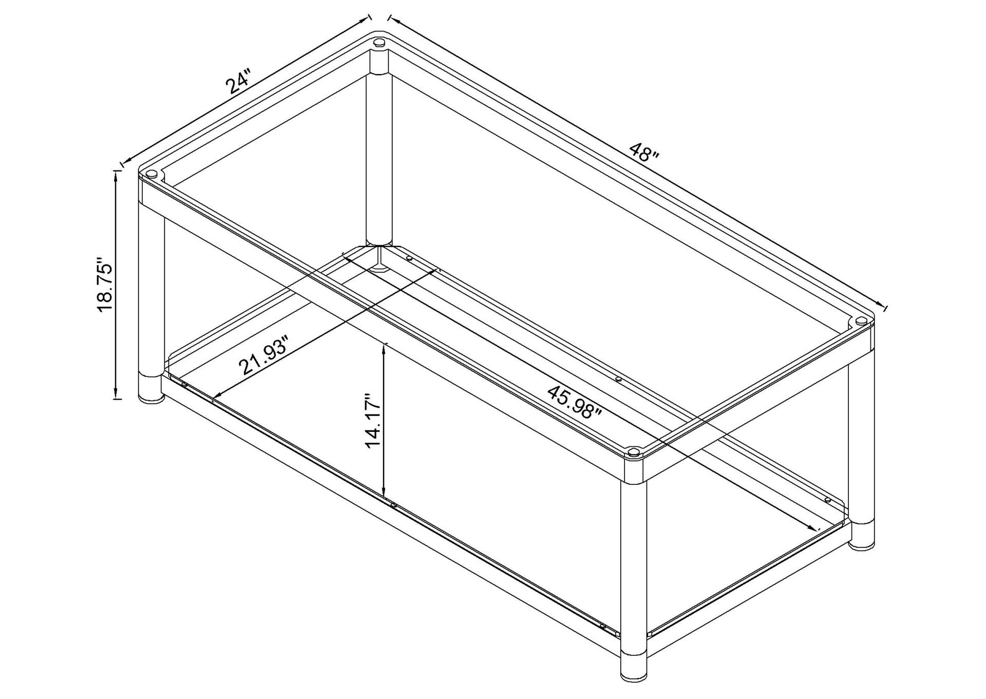 Anne Coffee Table with Lower Shelf Chrome and Clear,Coaster Furniture