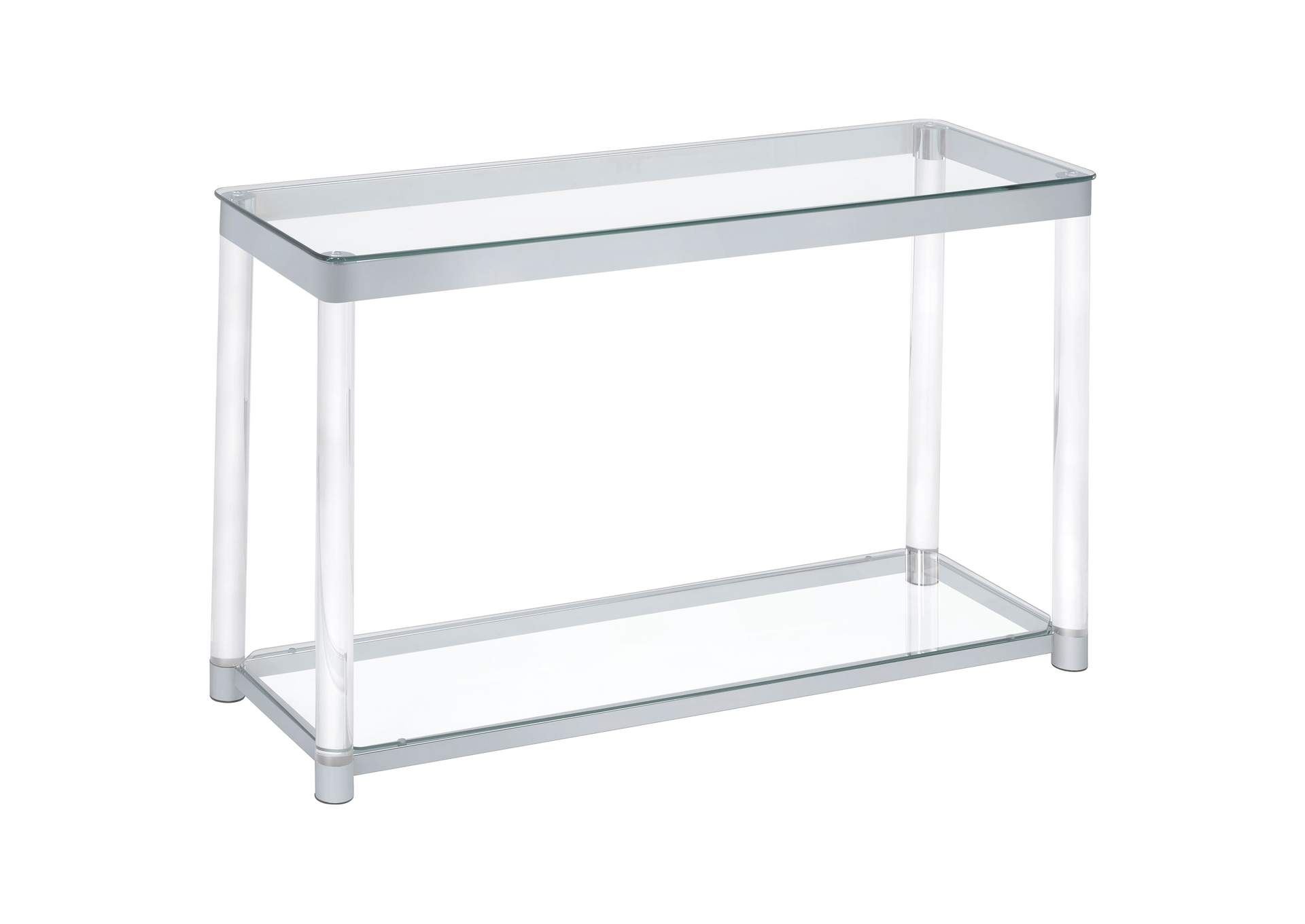 Anne Sofa Table with Lower Shelf Chrome and Clear,Coaster Furniture