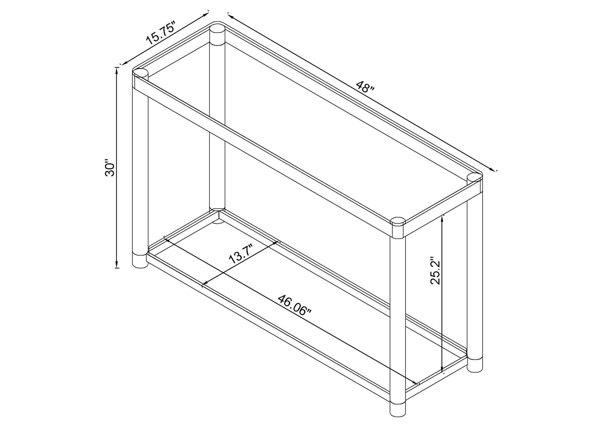 Anne Sofa Table with Lower Shelf Chrome and Clear,Coaster Furniture