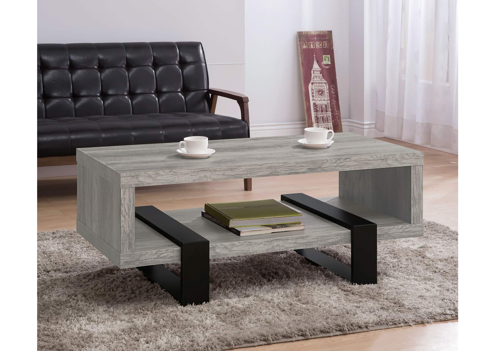 Dinard Coffee Table with Shelf Grey Driftwood,Coaster Furniture