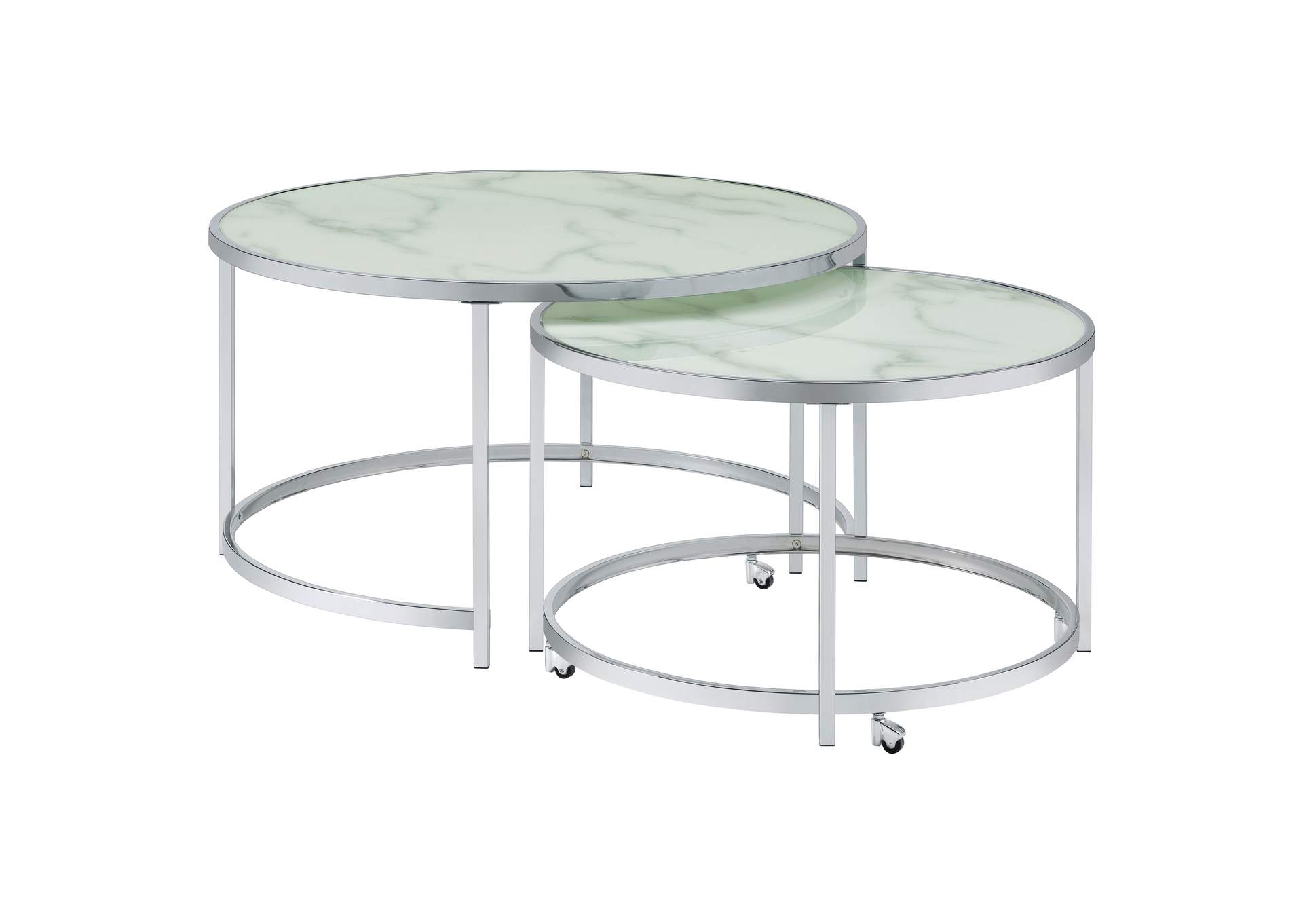 Lynn 2-piece Round Nesting Table White and Chrome,Coaster Furniture