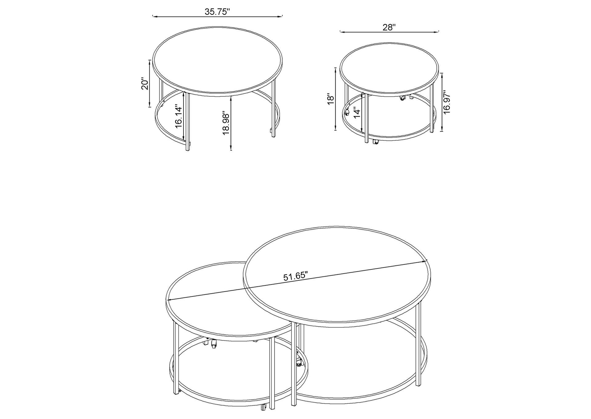 Lynn 2-piece Round Nesting Table White and Chrome,Coaster Furniture