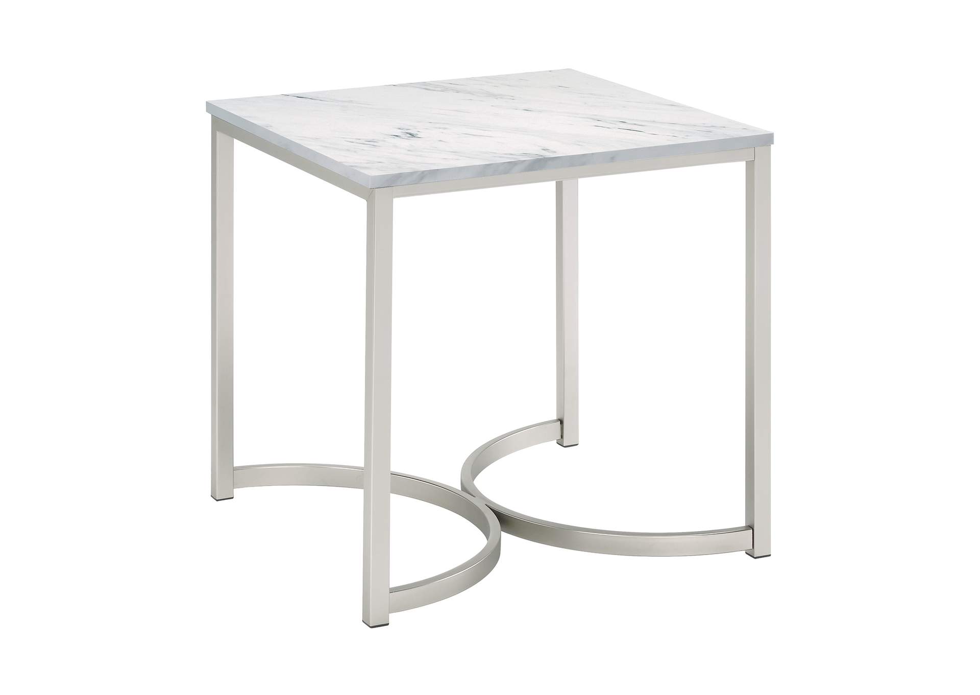 Leona Faux Marble Square End Table White and Satin Nickel,Coaster Furniture