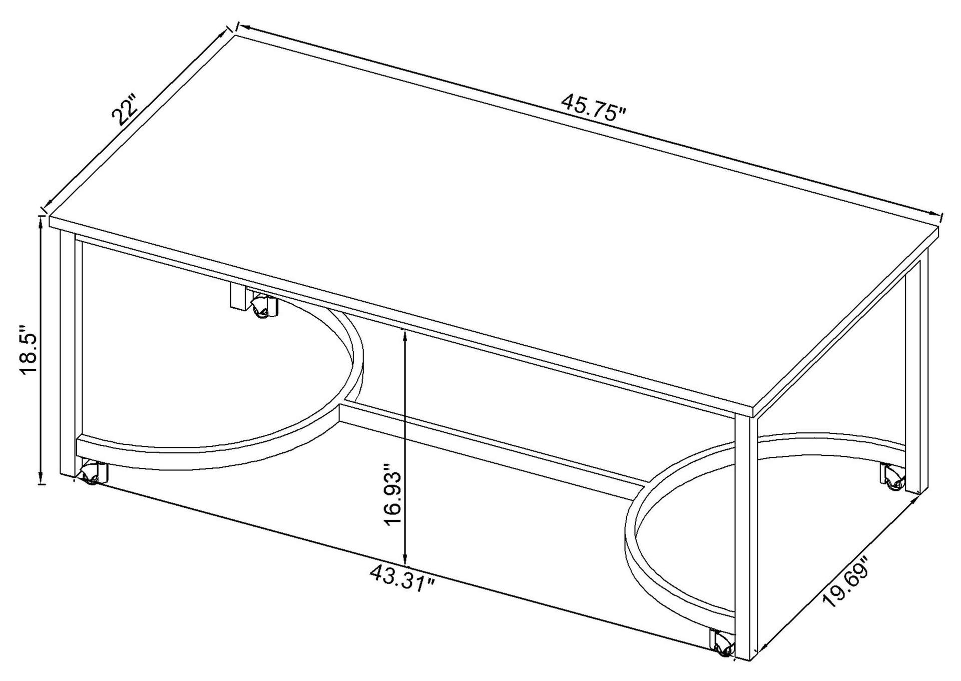 Leona Coffee Table with Casters White and Satin Nickel,Coaster Furniture