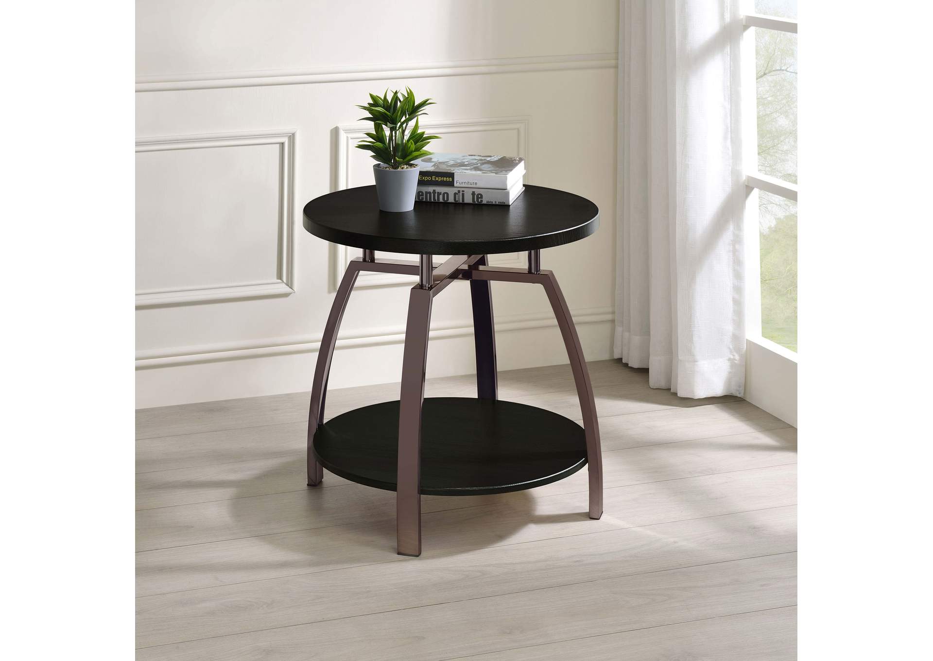 Dacre Round End Table Dark Grey and Black Nickel,Coaster Furniture