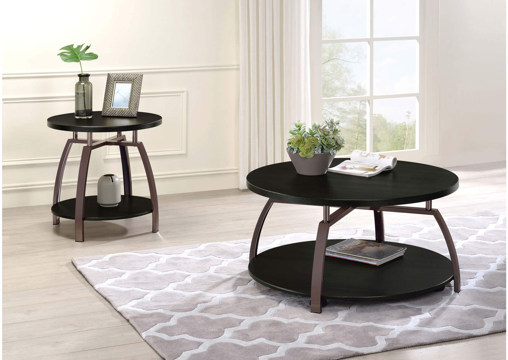 Dacre Round End Table Dark Grey and Black Nickel,Coaster Furniture