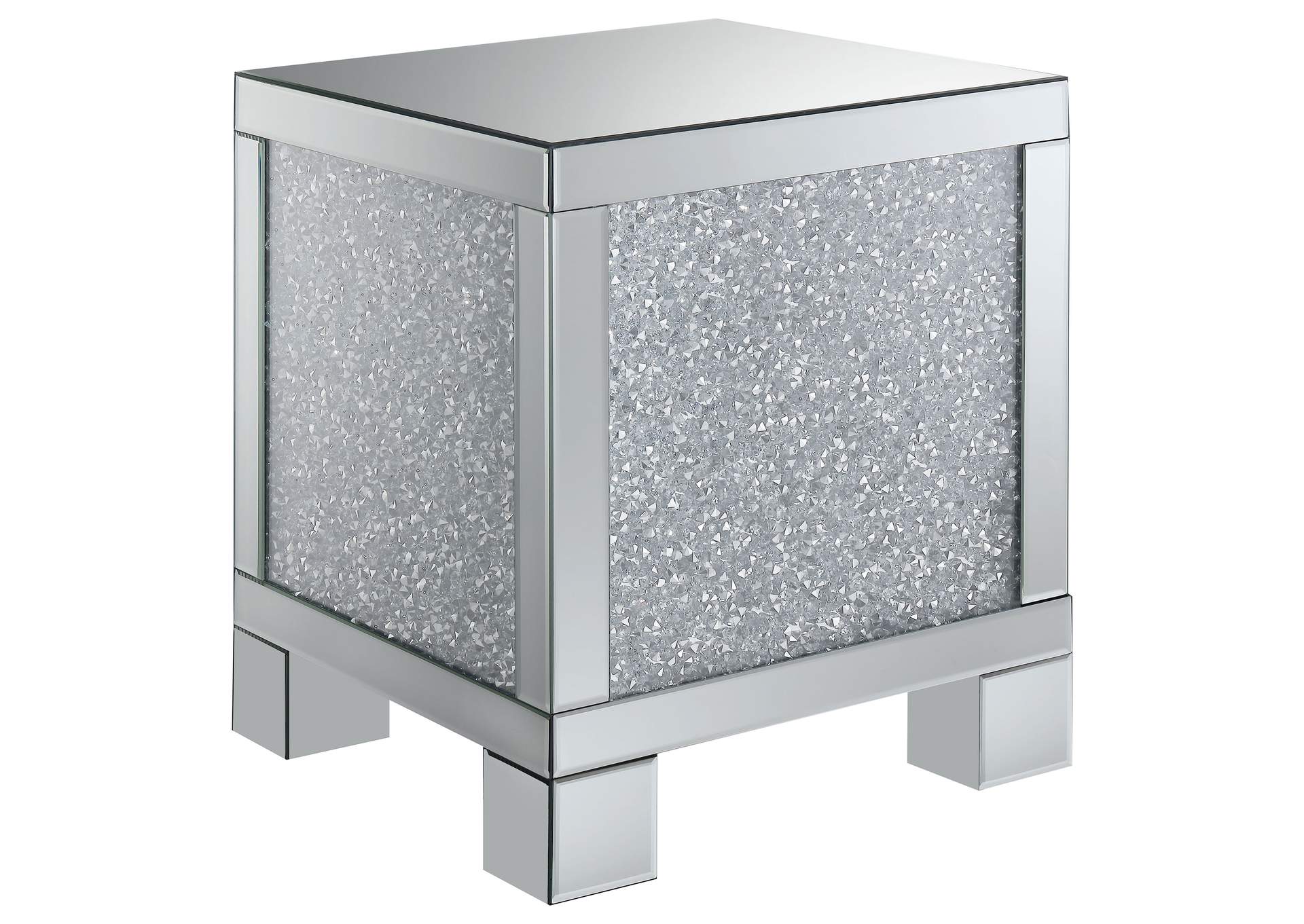 Gillian Square End Table Silver and Clear Mirror,Coaster Furniture
