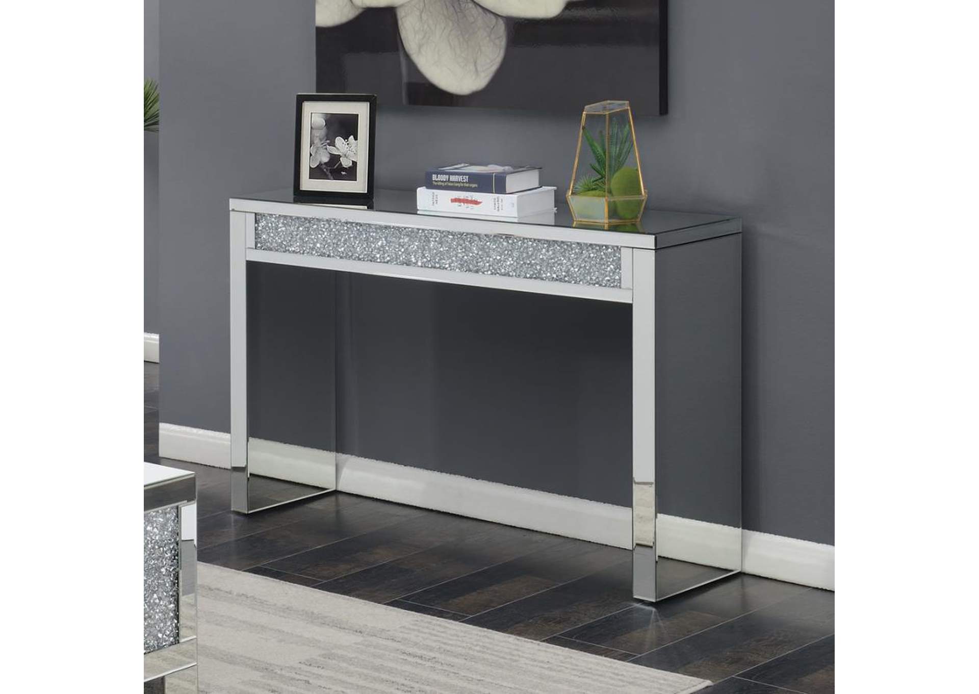 Gillian Rectangular Sofa Table Silver And Clear Mirror,Coaster Furniture
